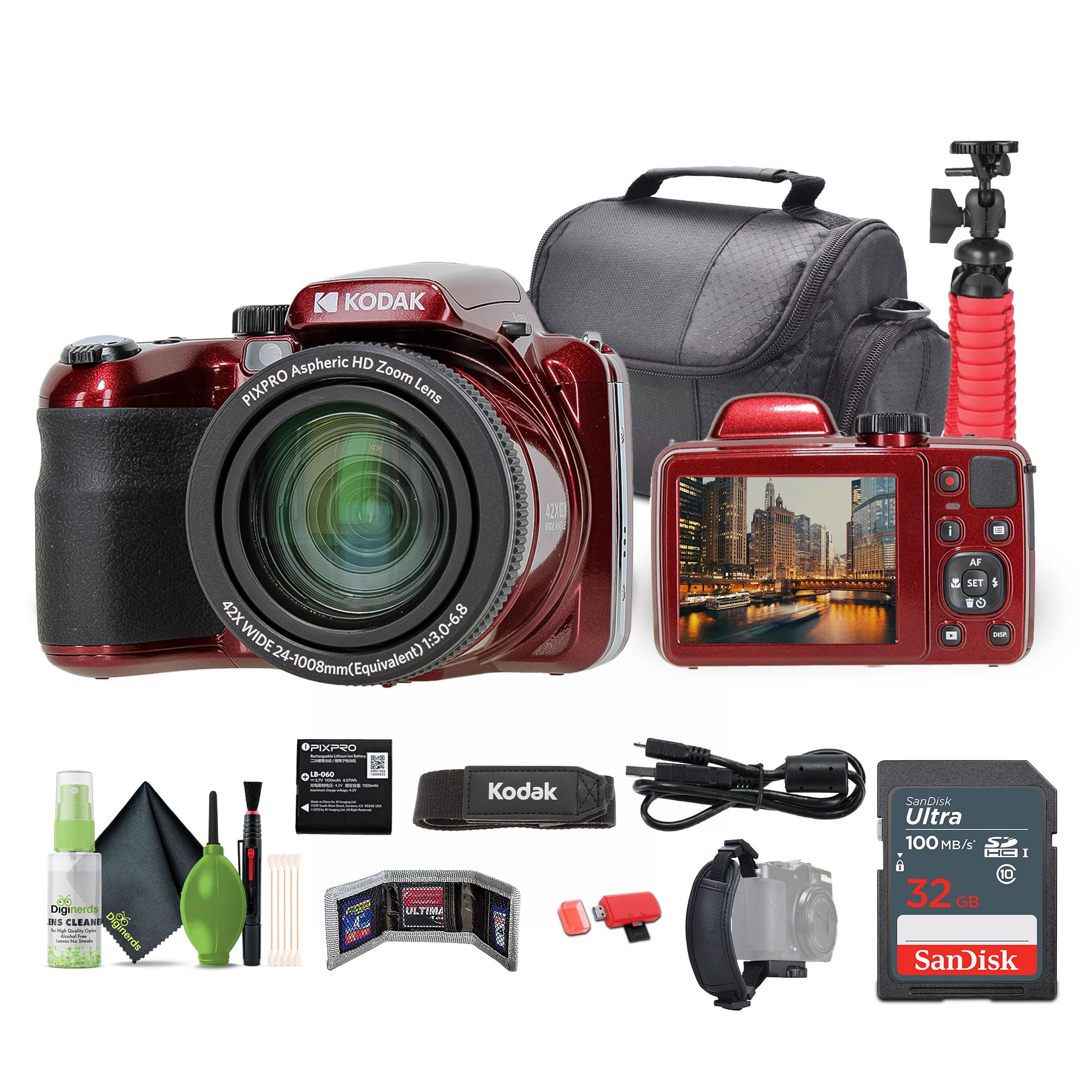 Kodak PIXPRO AZ425 20MP Vlogging Digital Camera (Red) 42X Optical Zoom, 24mm Wide Angle Lens Bundle with 32GB Memory Card + Vlogger Tripod + Bag + More Vlog Accessories-image-41