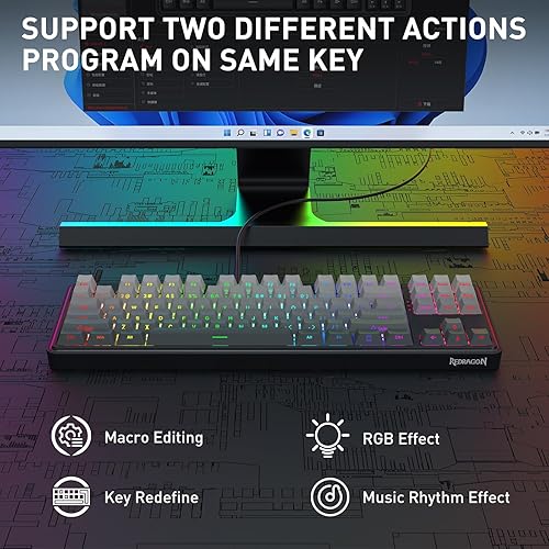 Miniatura 7 de Redragon K707 HE Teclado para juegos de disparo rápido, 87 teclas TKL Teclado mecánico con cable con interruptor magnético de efecto Hall de