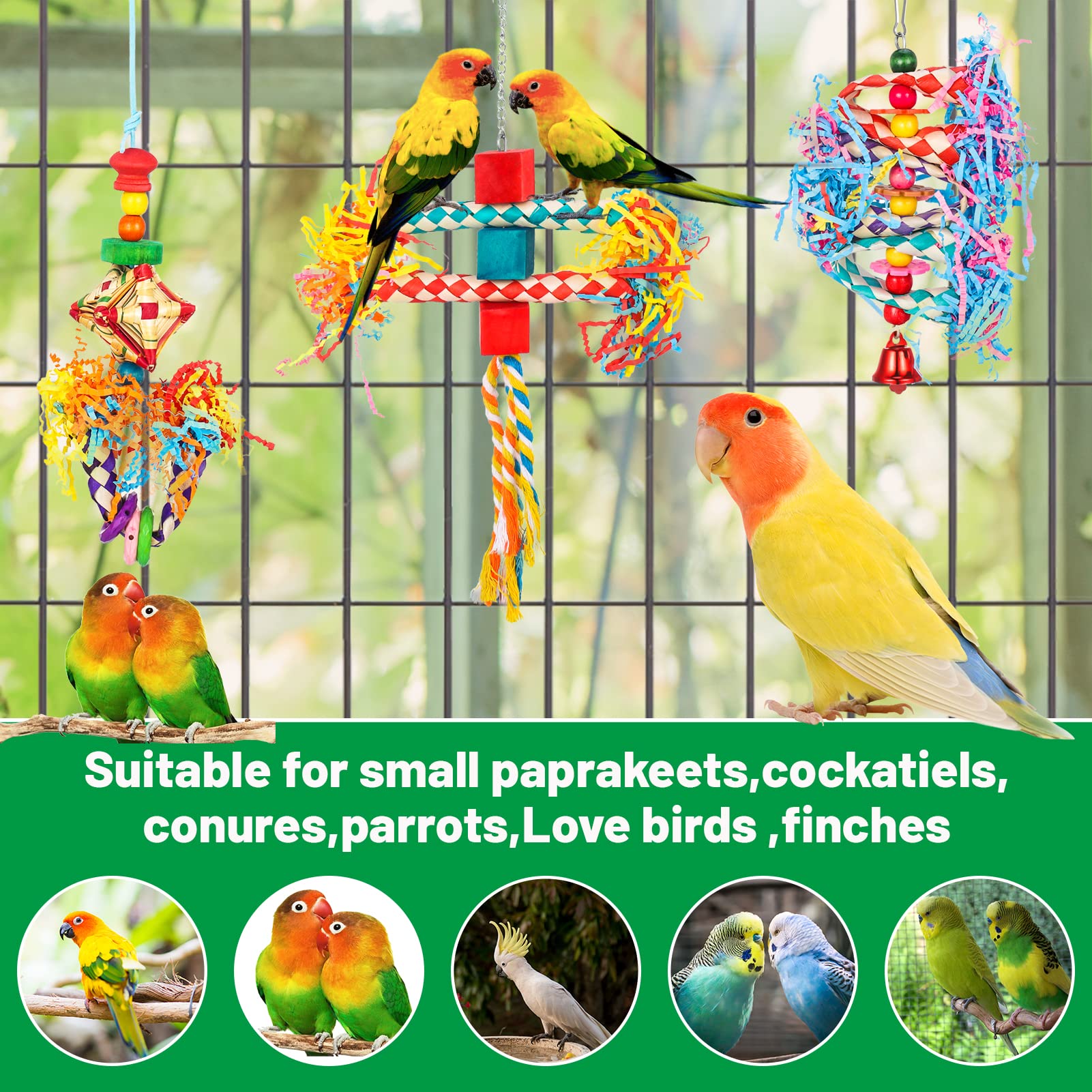 Vogel-Spielzeug-Set, 4 Stück – Schredder-Spielzeug Aus Rattan & Buntem Papier Für Sittiche & Finken