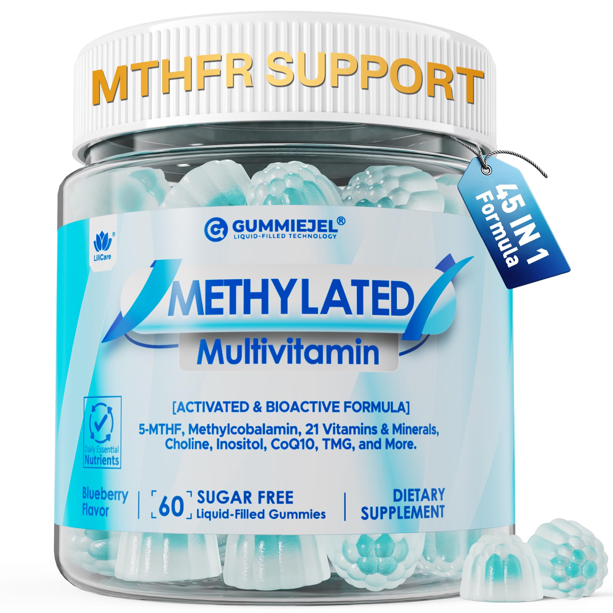 Methylated Multivitamin for Women Mens Gummies, Daily Vitmains Methylfolate 60 Count (Pack of 1)