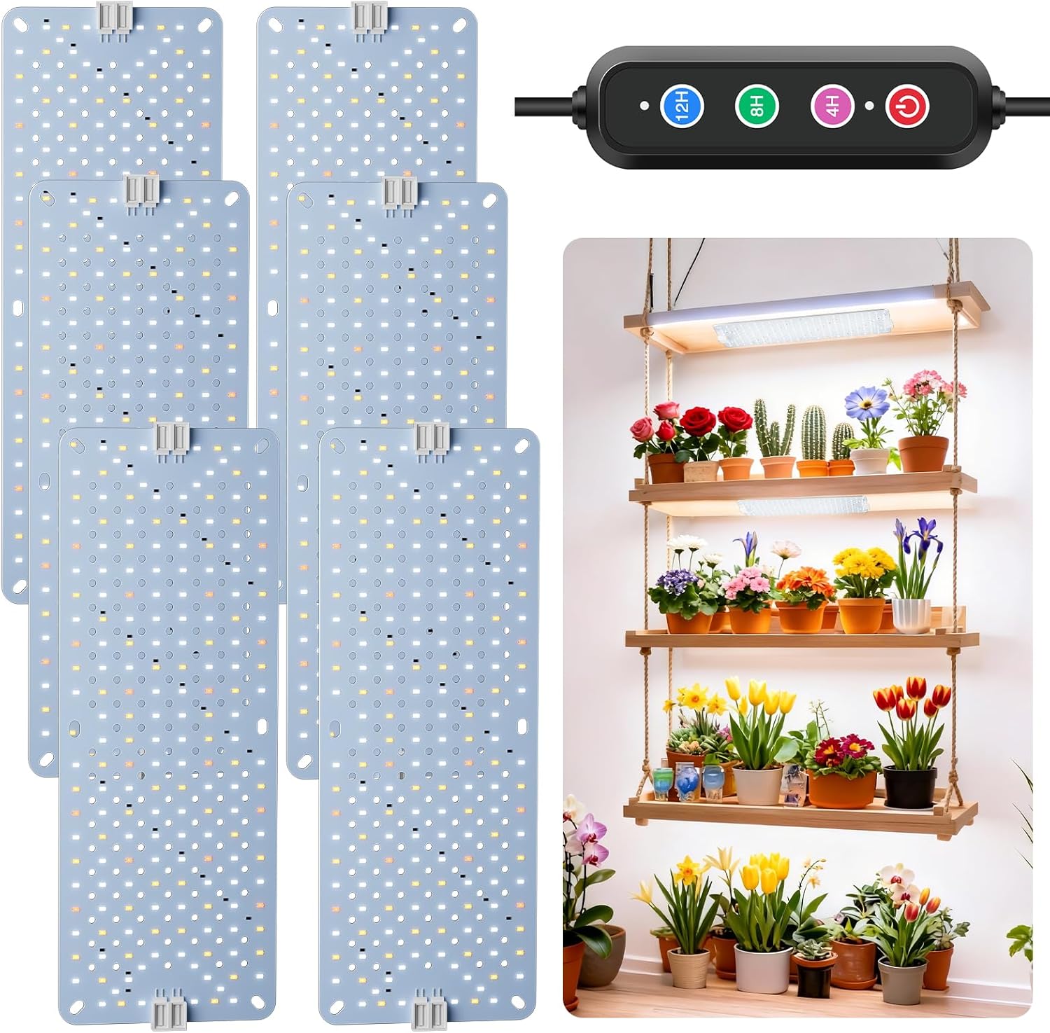 Grow Lights for Indoor Plants Full Spectrum,High PPFD 1152LEDs Plant Lights with 4/8/12/16/20H Timer, Flexible Series & Parallel Connection for Indoor Growing(6 Pack)