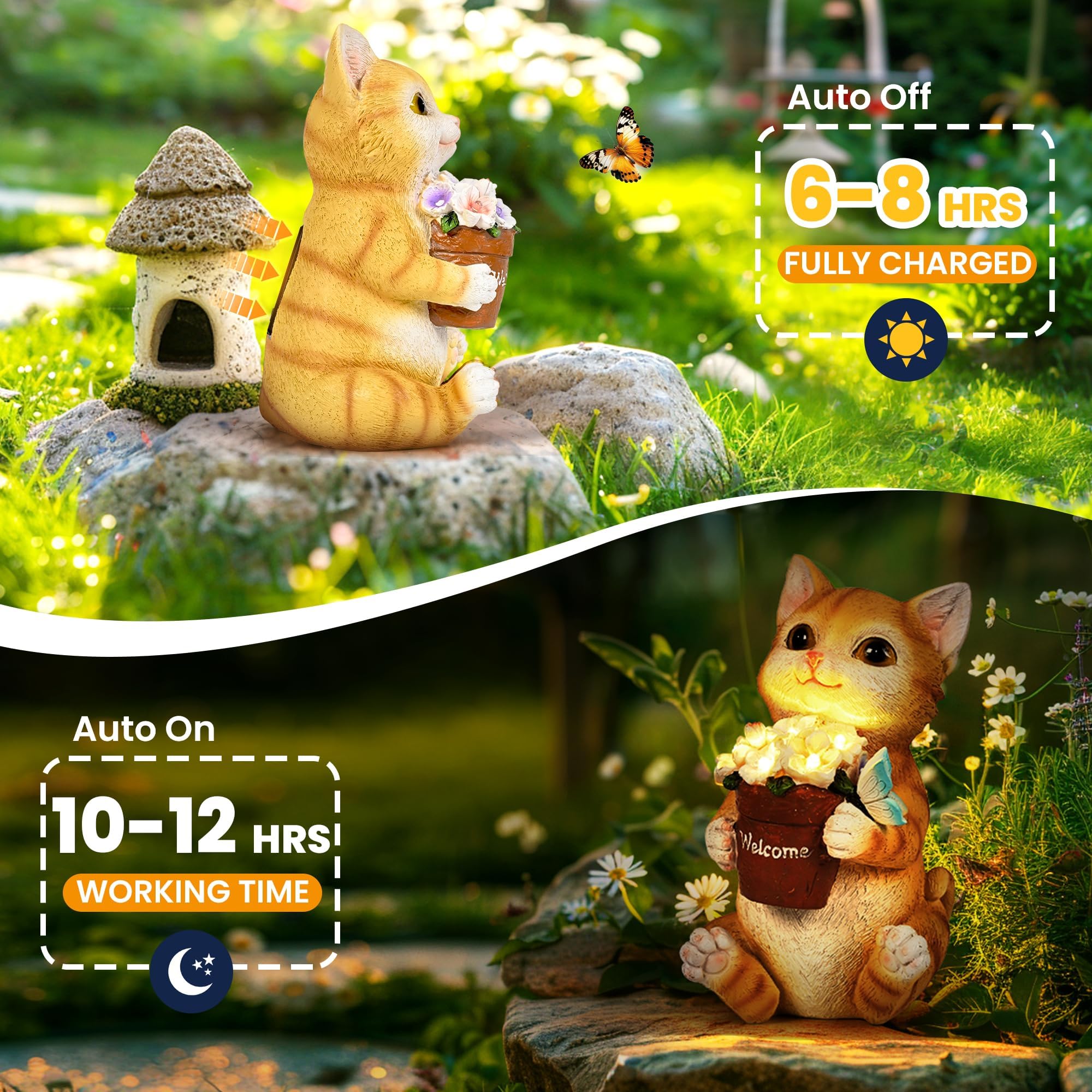 Solar Garden Decor Flower Pot Cat Statues Outdoor,Decorations for Patio, Balcony, Backyard, Lawn Ornaments - Cat Statue with Flower Pot- Unique Cat Lover Gifts for Mom, Grandma, Women - 4