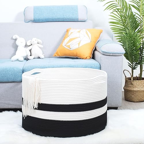 Miniatura 5 de MINTWOOD Design Cesta de almacenamiento extra grande de 22 x 14 pulgadas, cesta de lavandería, cestas decorativas de cuerda de algodón tejida para