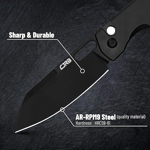 Miniatura 5 de CJRB - Cuchillo EDC de bolsillo Ekko (J1929) con bloqueo de botón, pequeño cuchillo plegable AR-RPM9 hoja de acero y mango de acero inoxidable PVD