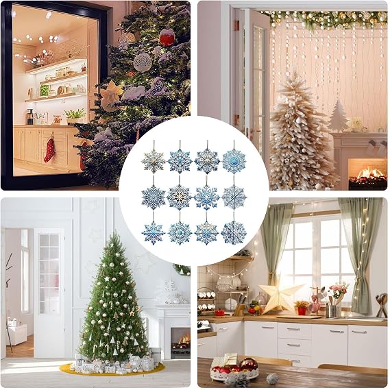 Snowflake Christmas Ornament Blue Double-Sided Snowflake Pendant Hook