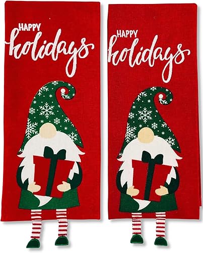 Juego de toallas de cocina de gnomo de Navidad de invierno bordado divertido Love You Note y lindo gnomo con colgantes de pies