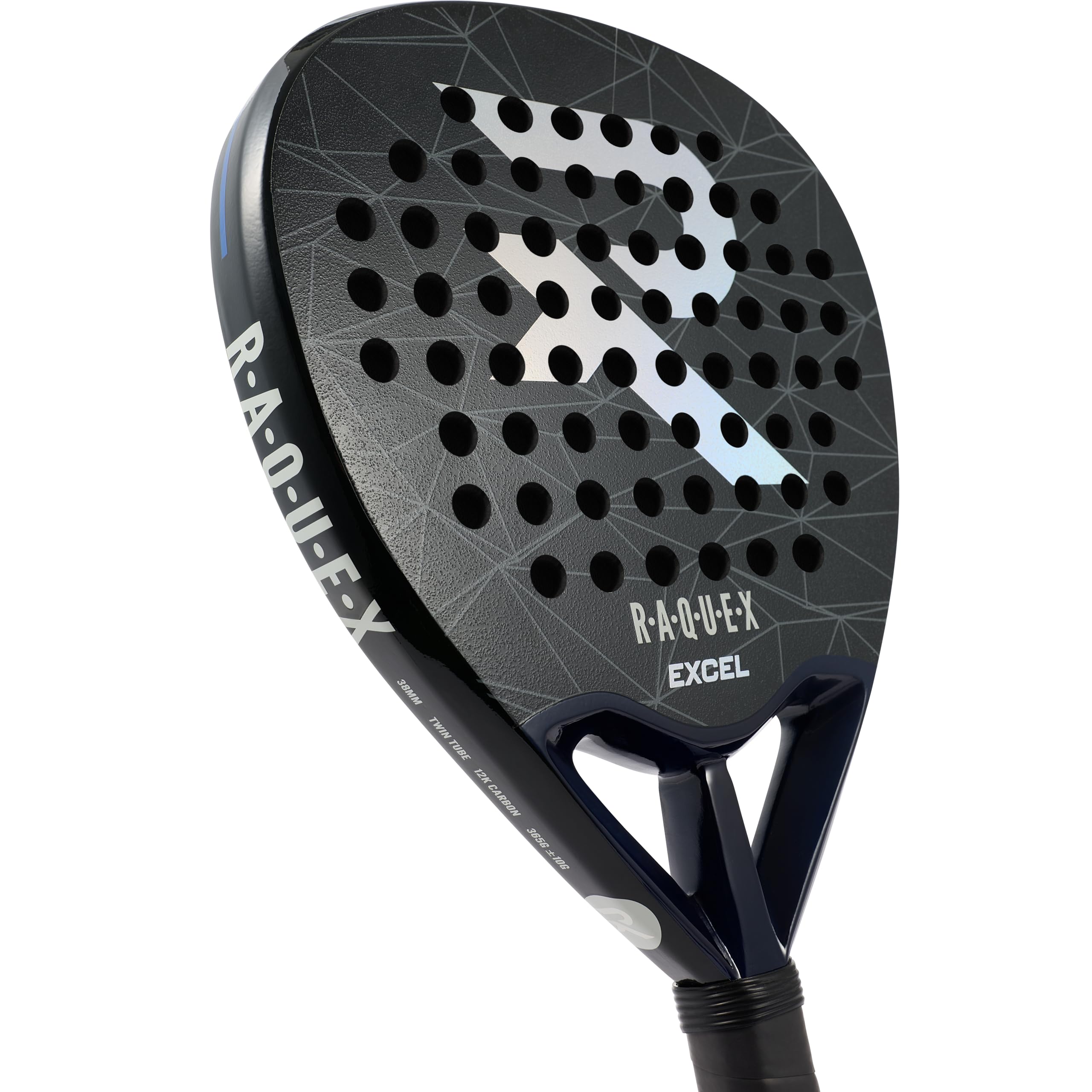 Raquex Excel Padelschläger – für fortgeschrittene Anfänger/Fortgeschrittene – 12K-Carbonrahmen, reaktiver ImpactCore Eva 15-Schaumstoff, Doppelrohr-System für Langlebigkeit – mit Handgelenkschlaufe
