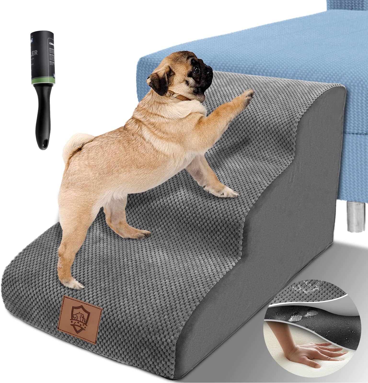 SOARS Haustiertreppe 4-stufig Faltbar - Für Hunde & Katzen Bis 60kg (Grau)