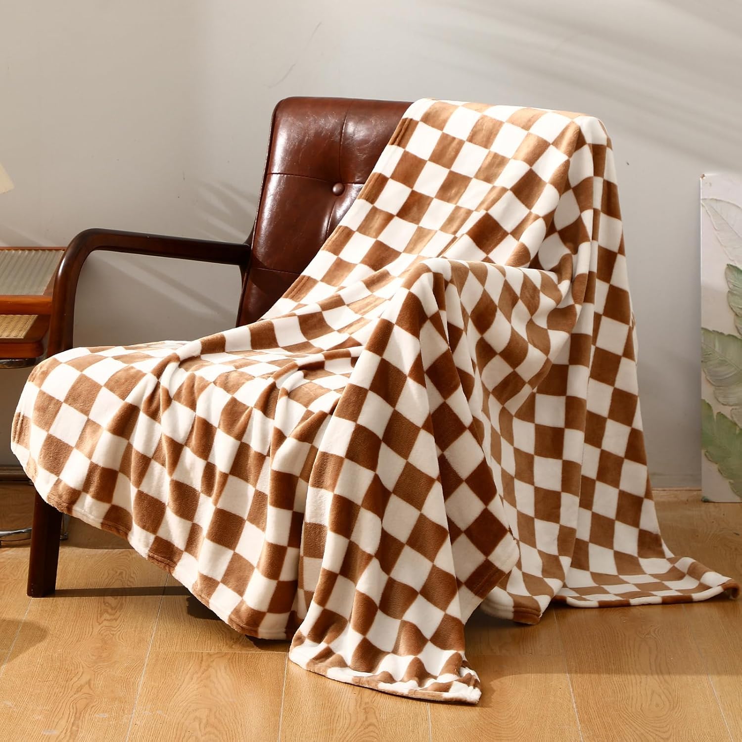 Preboun 6 Pack Fleece Throw Blankets, Buffalo Plaid Lightweight Throws for Sofa, Travel, Office & Bulk Use(50 x 60 Inch,Khaki and White) - Image 8