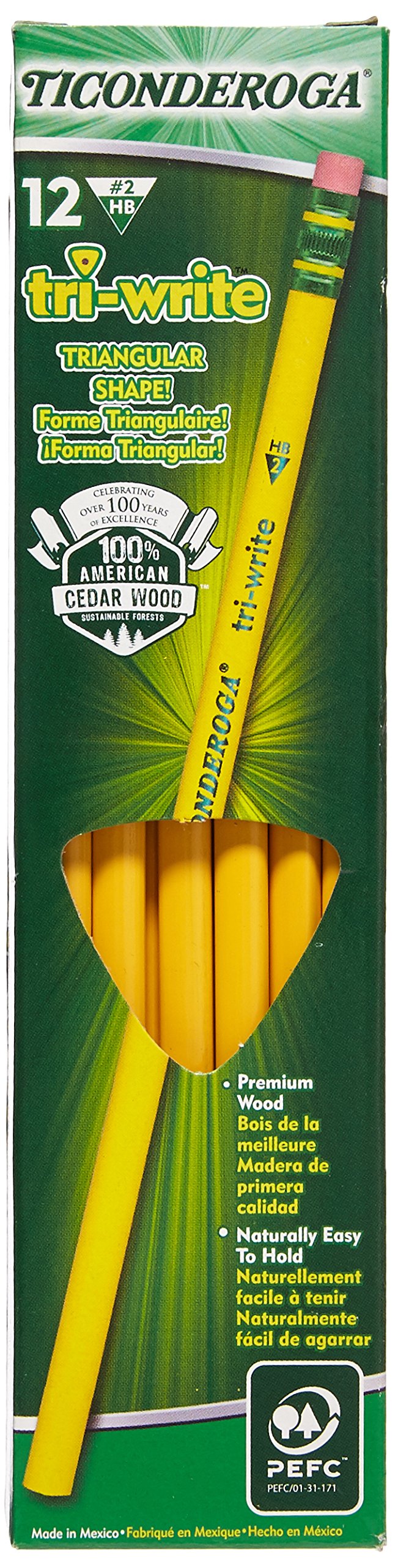 Ticonderoga Tri-Write Lot de 3 boîtes de 12 crayons en bois HB #2