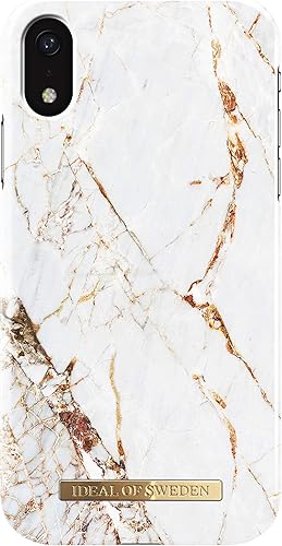 iDeal Of Sweden Funda de teléfono móvil para iPhone XR (forro de microfibra, compatible con cargador inalámbrico Qi) (oro Carrara)