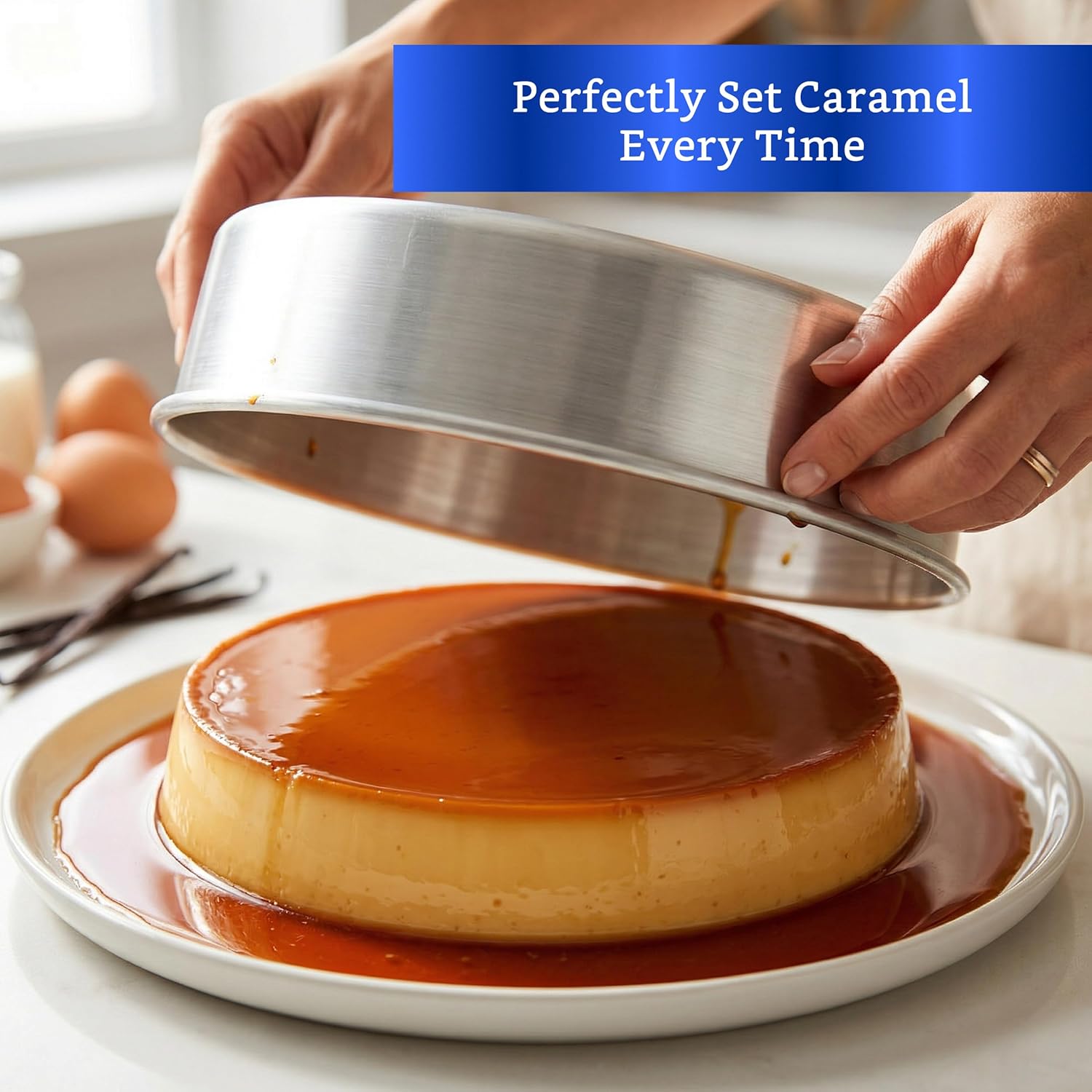 Flan Mold with Lid - Oversized XL (10.5 x 3.2 in) - Authentic Mexican Flan Pan - Flan Molds for Baking with Water Bath - Molde para Flan Baño Maria - Flaneras Moldes con Tapa