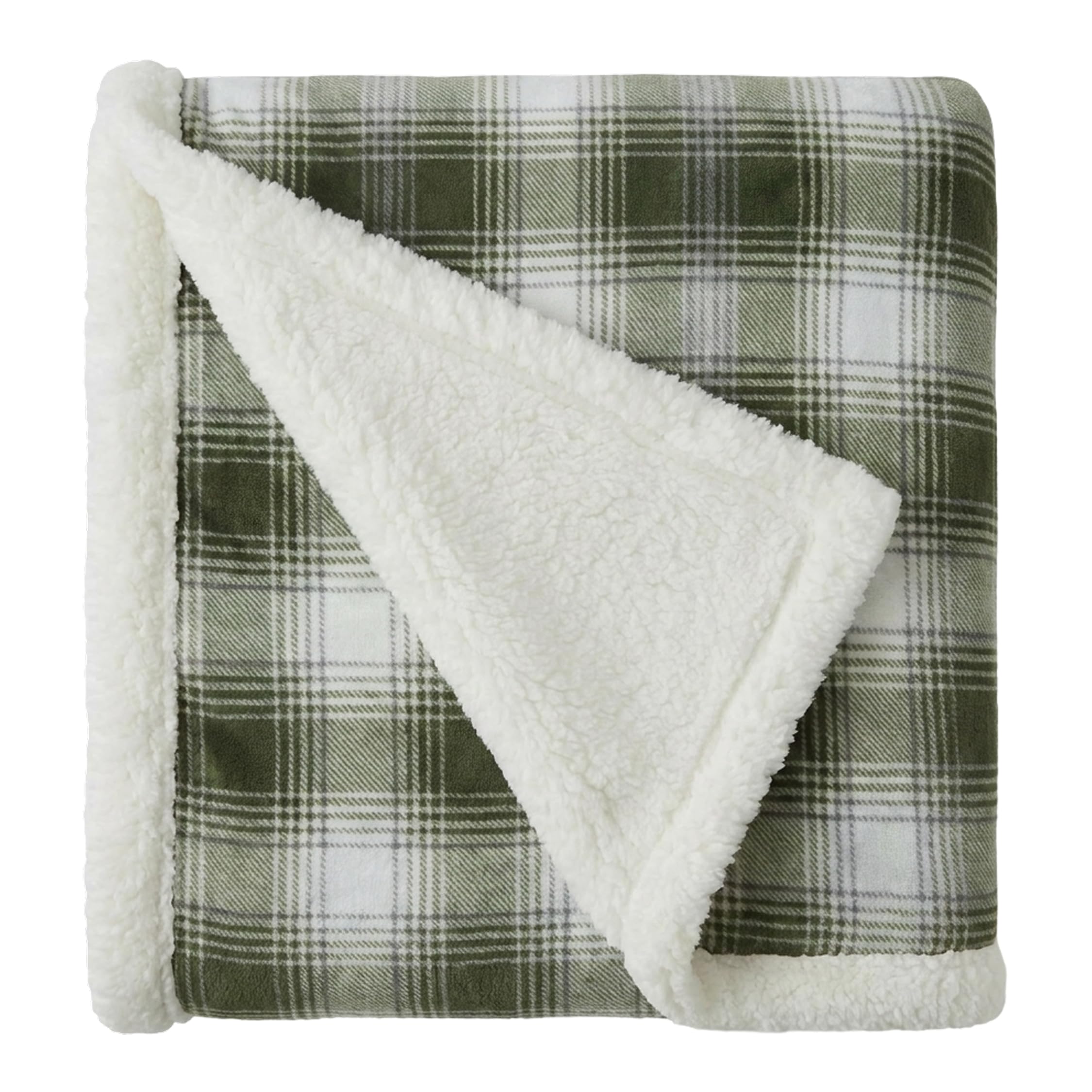 Nordic Plaid Green Sherpa Throw Blanket View