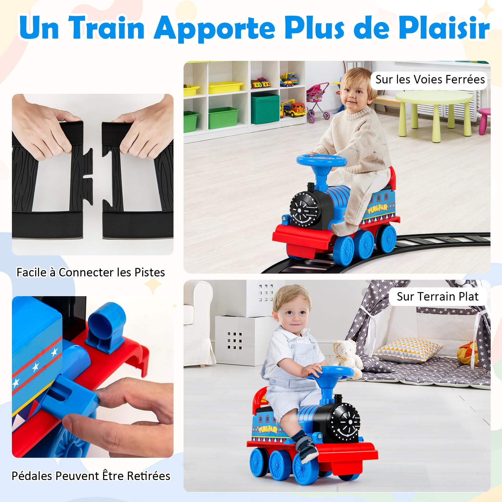 DREAMADE Train de Porteur Bébé Électrique avec 16 Pistes, Voiture à