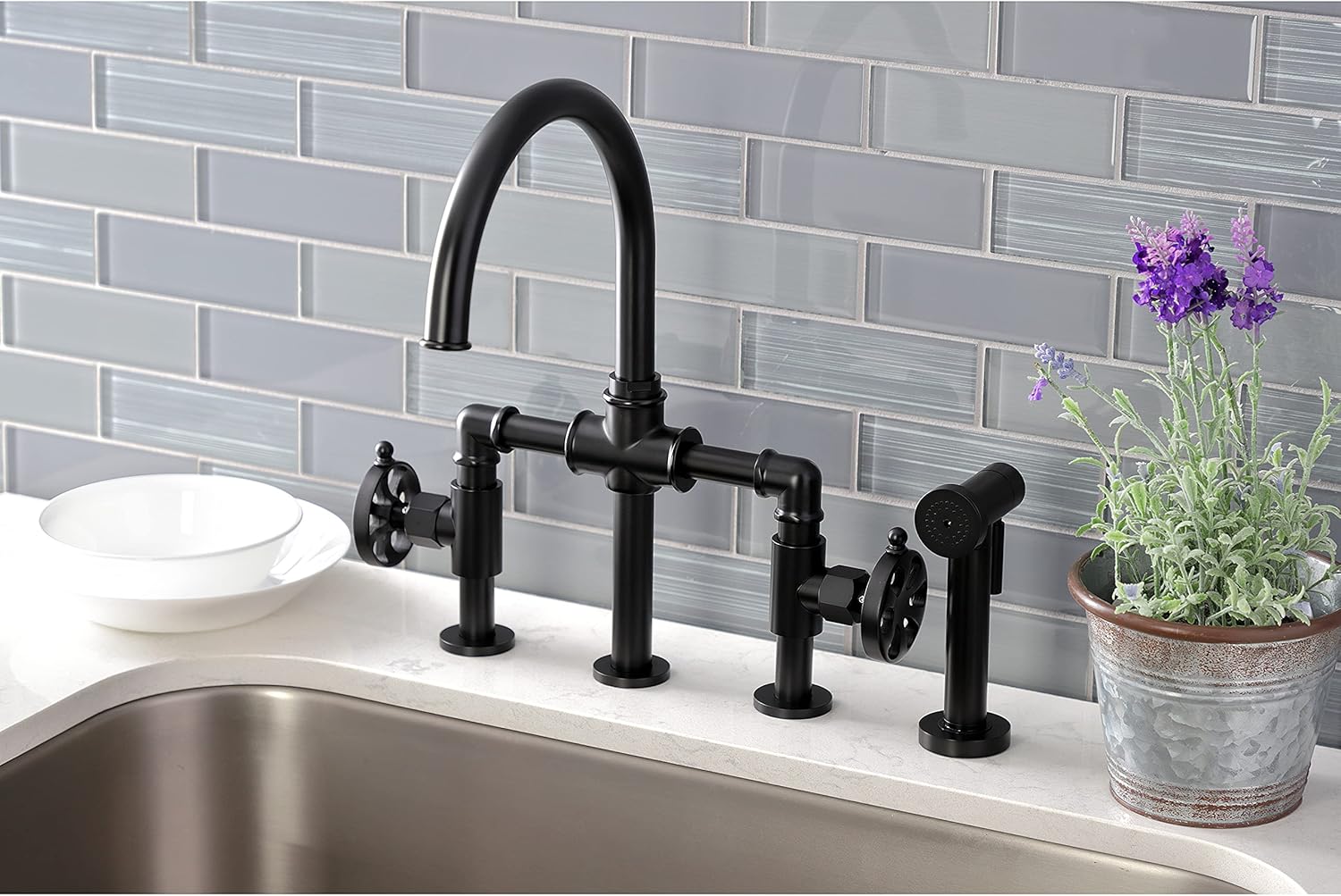 Kingston Brass KS2330RX Belknap Bridge Kitchen Faucet, Matte Black, 13.13 x 8.06 x 14.19