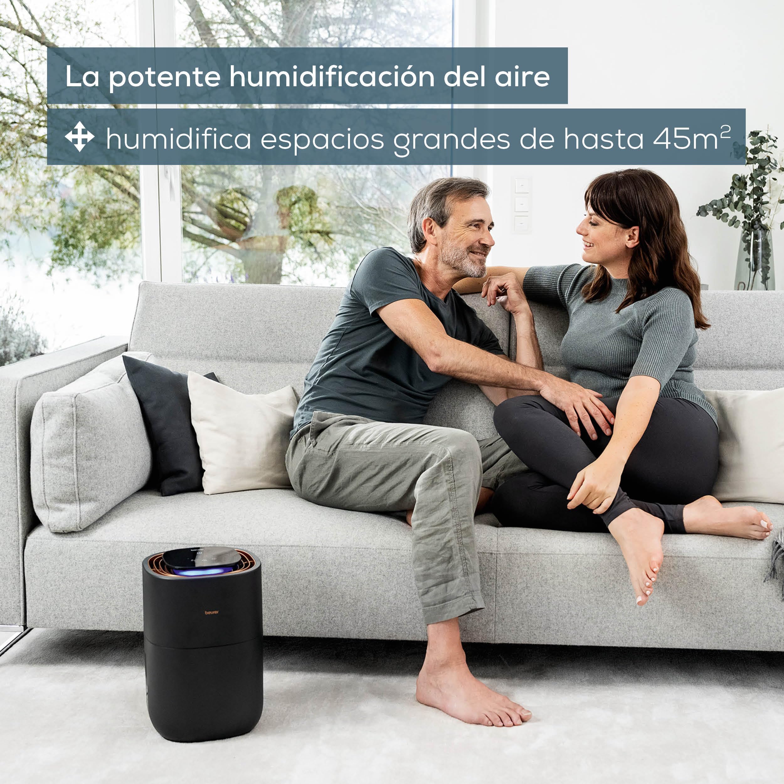 Beurer LB 300 Plus Humidificador con eficiencia energética y tecnología de evaporación en frío, indicador de humedad en color, función de secado higiénico del filtro, para habitaciones de hasta 45 m²