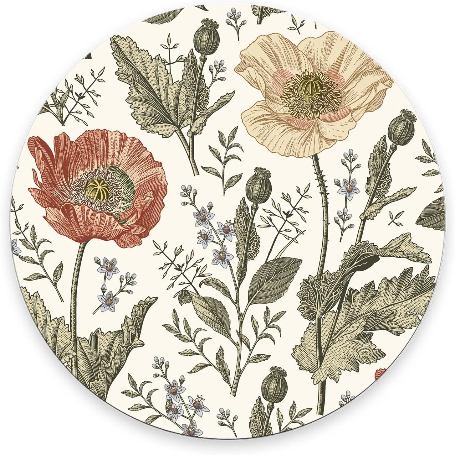 Vintage Flowers Round Mousepad Aesthetic Mouse Pad Floral Office Decor for Women Desk Accessories Retro Flowers Mousepad Coworker Boss 7.9×7.9×0.12 inches