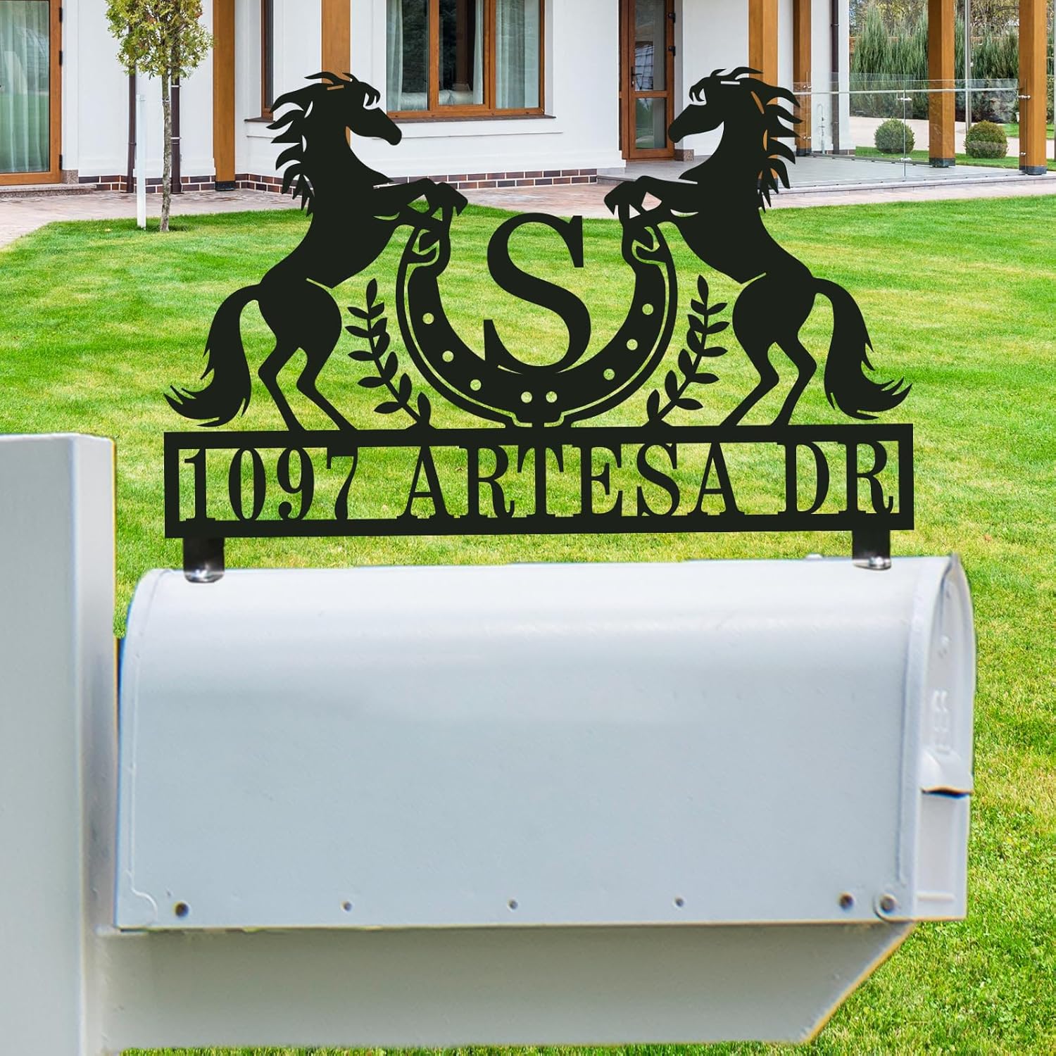 Personalized Horse Metal Mailbox Topper, Custom Address Sign With Numbers Plaque