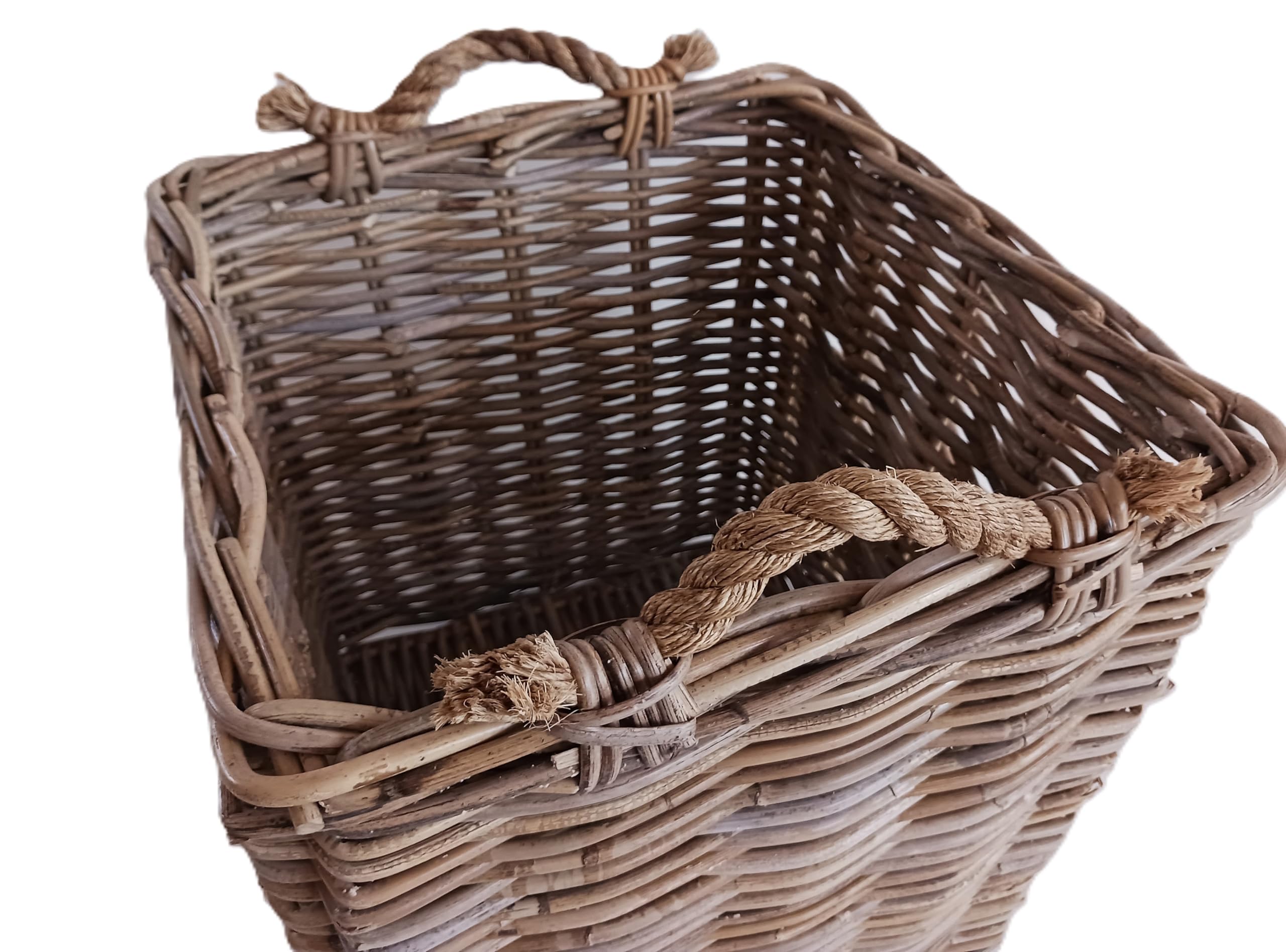 CESTO VIMINI PORTA LEGNA CM 44x44x45 H IN ROBUSTISSIMO GIUNCO KUBO I con manici cm 48 CESTO PER LEGNA PORTALEGNA