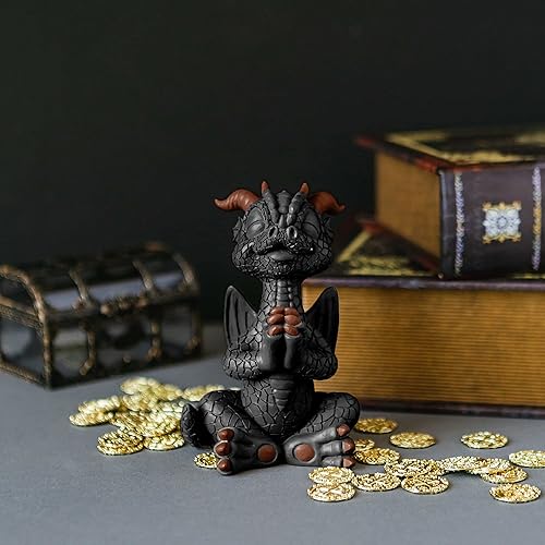 Miniatura 4 de JFSM INC. Dragón feliz negro orando meditación Zen Yoga Figurita Fantasía Decoración Coleccionable