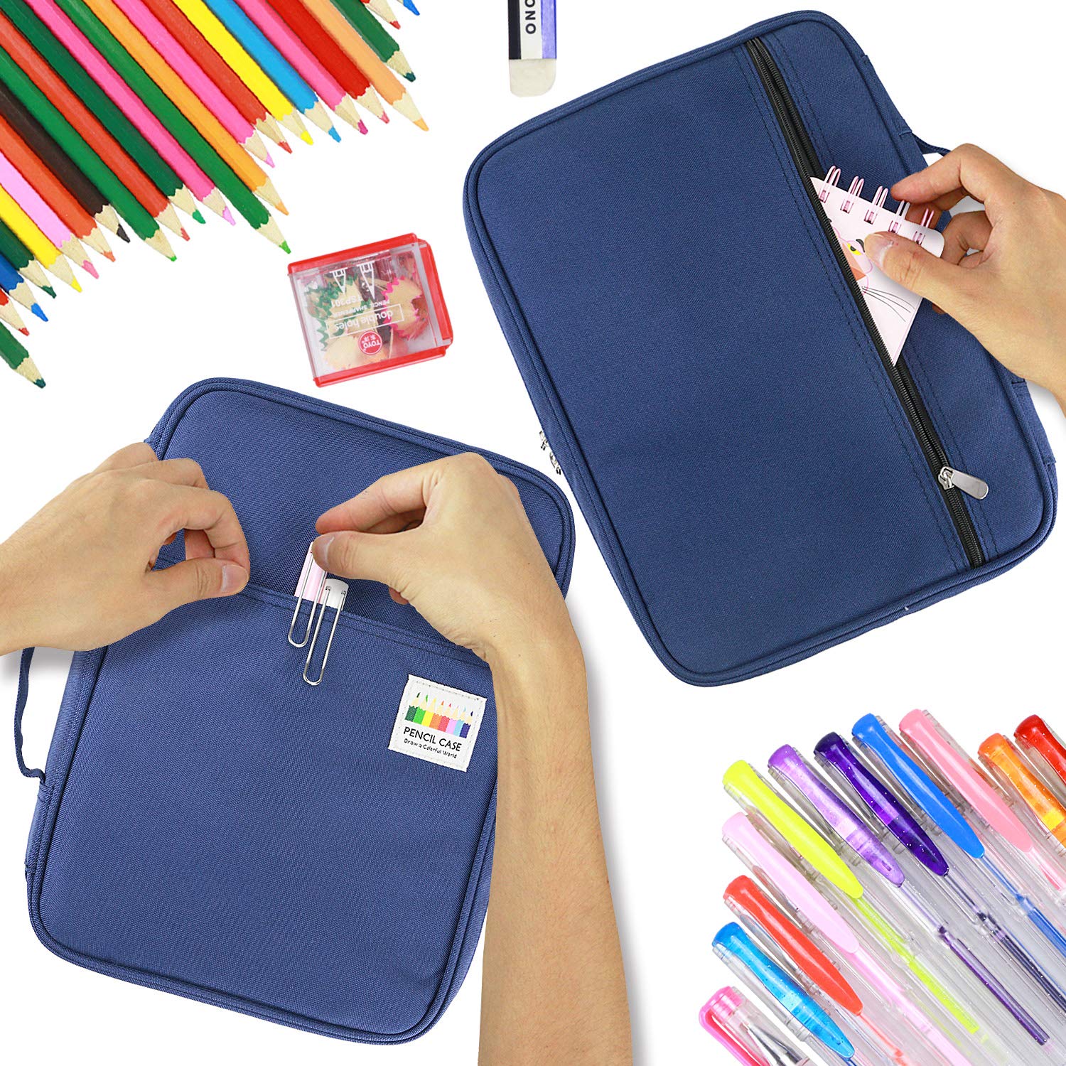 YOUSHARES 166 Slots Pencil Case 01, 166 Blau, 11.6 x 8.5 x 2.4 inches (29.5 x 21.5 x 6 cm), Reisen, Tabletts