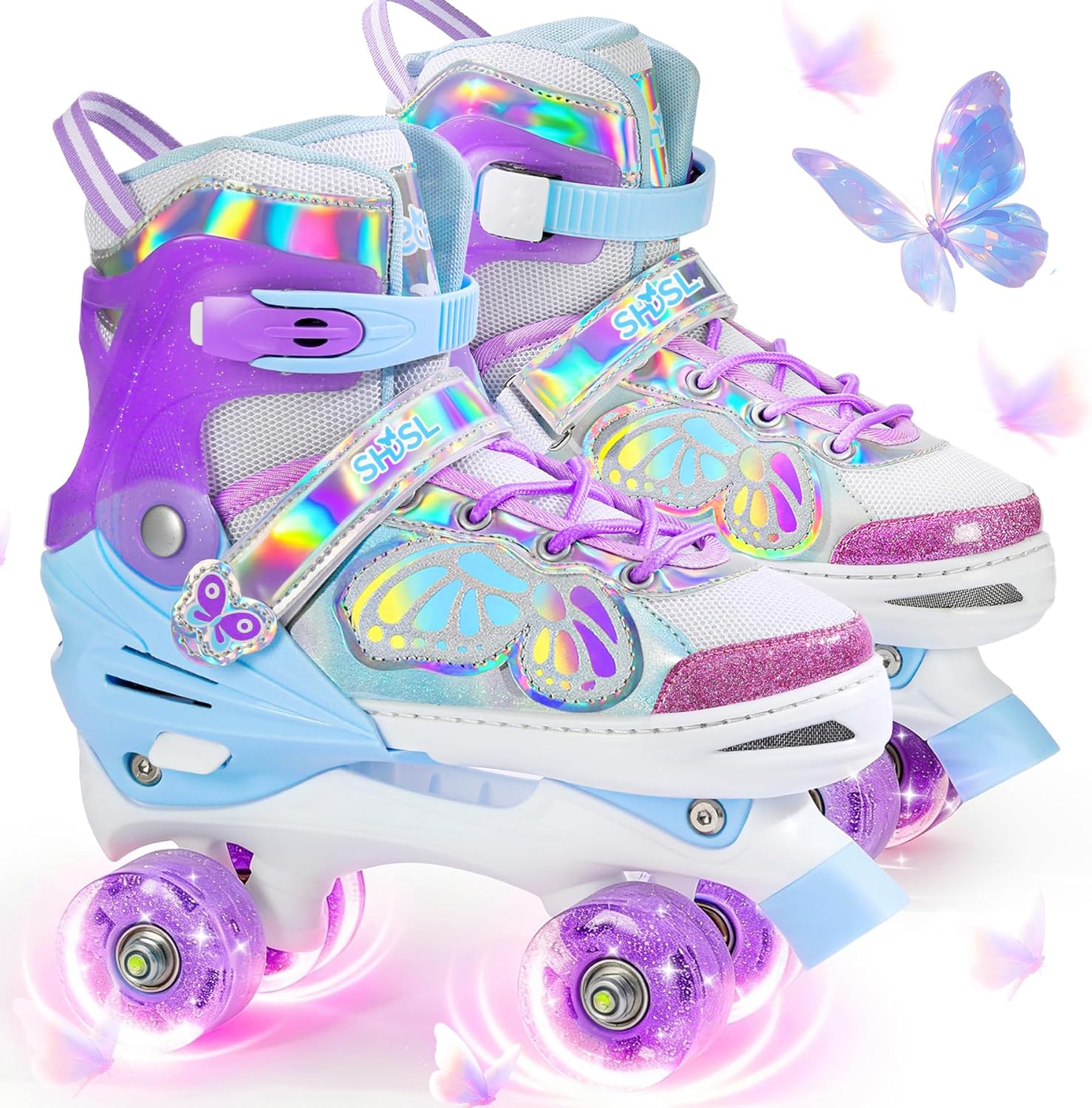 Girls Roller Skates for Kids Beginners 4 Size Adjustable Roller Skates, Light UP 8 Wheels for Girls Roller Skate Fun Illuminating Roller Skate for Kids Girl Boys patines para niñas