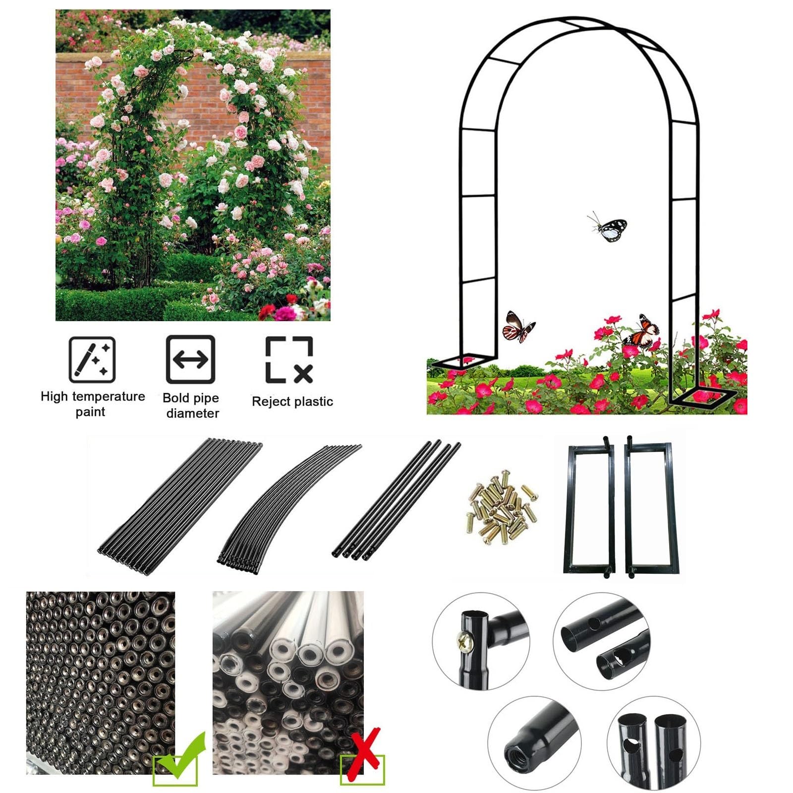 Posiłek dla Oudoor Roses Ceremonia Ślubna Dekoracja Dostosowany Rozmiar (L 130375 cm x H 220 cm) Czarny Idealny na Paio i Lawn Evens
