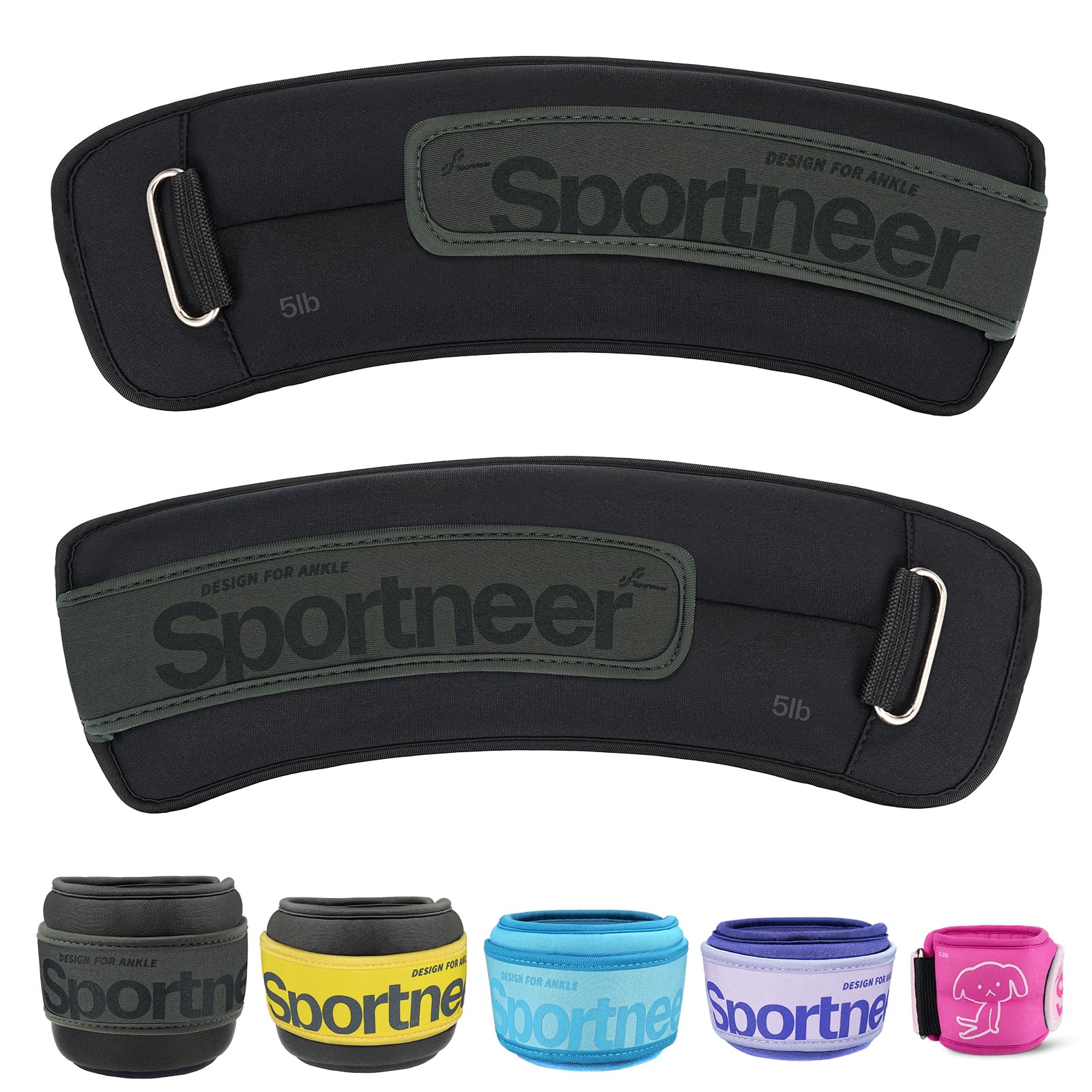 Sportneer Ankle Weights 2 * 0.23Kg / 2 * 0.45Kg / 2 * 0.9Kg / 2 * 1.6Kg/ 2 * 2.27Kg (Black, 2 * 2.27Kg) โ image 1