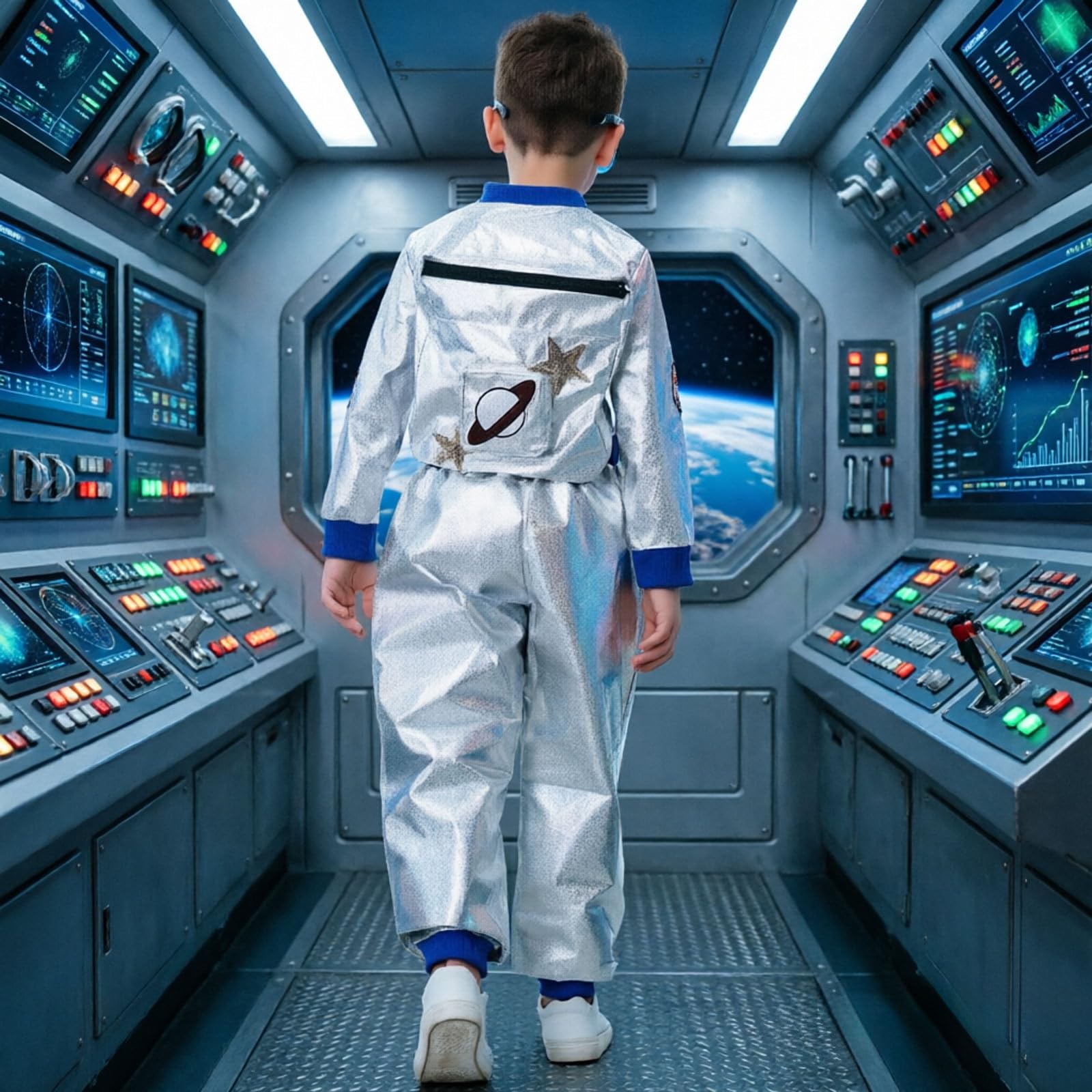 Halloween Kostüm Kinder Astronautenkostüm Jumpsuit Einteiler Raumanzug
