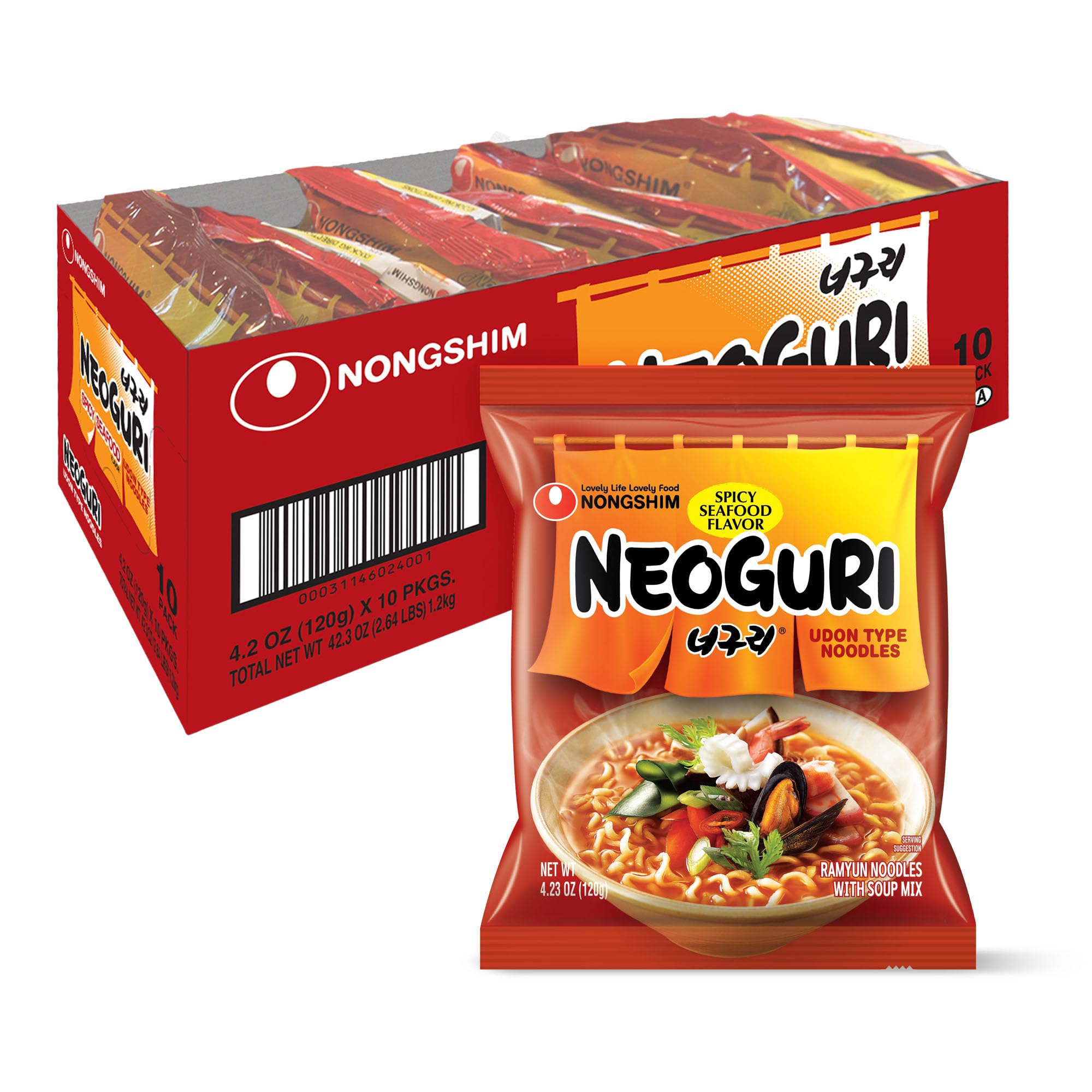 Nongshim Neoguri Noodles, Spicy Seafood, 4.2 Ounce (Pack of 10)