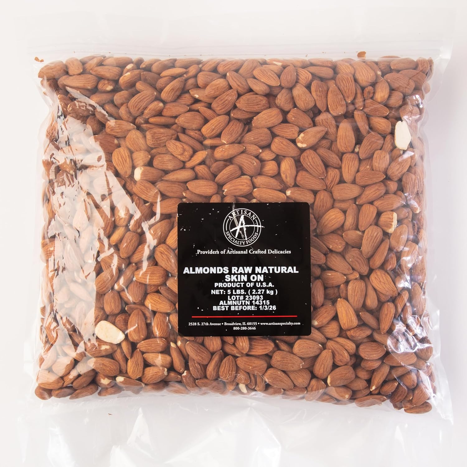 Whole Natural Almonds, Raw & Unsalted - 5 Lb