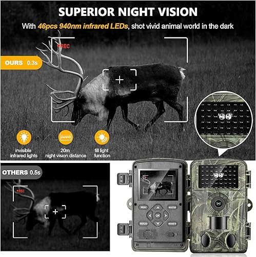 Miniatura 5 de Cámara de rastreo WiFi 4K 60MP, cámara Gamera con visión nocturna activada por movimiento de 120 gran angular, IP66 impermeable Trail Cam con