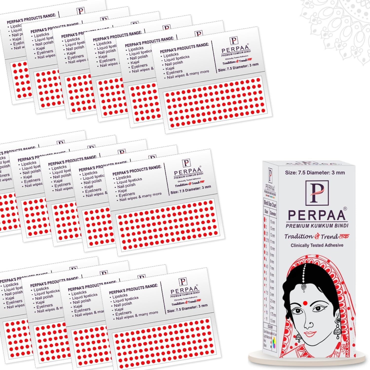 PERPAA Kumkum Red Round Bindi Book for Ladies Forehead (Stick On) (Size 7.5, Diameter 3mm)-image-49