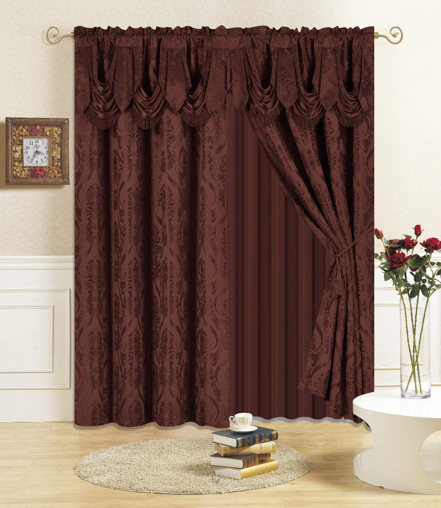 All American Collection 4 Piece Sheer Valance Curtain Set with 2 Tie Backs