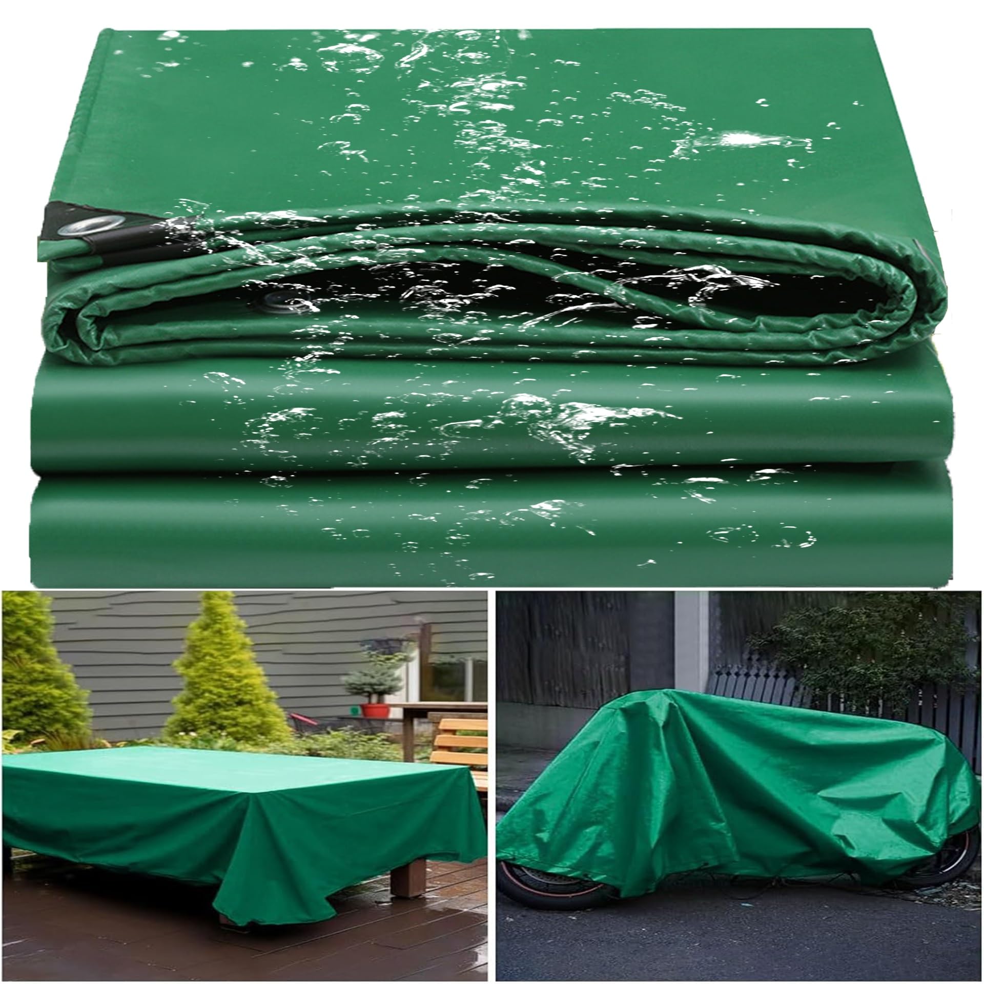 Telo Impermeabile Esterno 3.4 x 4.8 m Robusto 500 G/M² in Pvc Telo Rinforzato in Pvc con Corda di Fissaggio da 10 M per Camion, Piscina, Verde