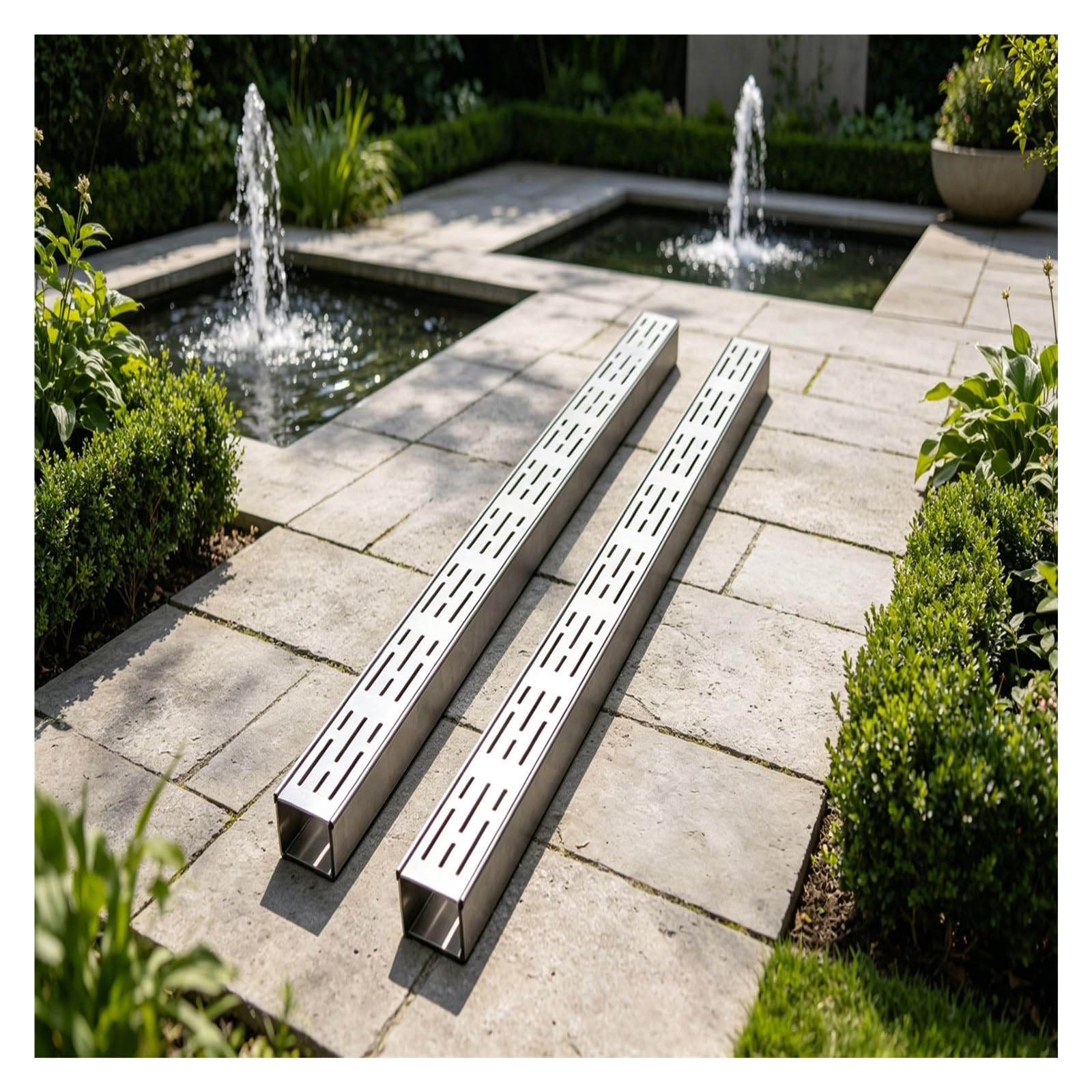 Canal Drenaje para terraza Piscina, Kit de Drenaje de Canal Acero Inoxidable, Paquete 2 Cubiertas canaleta para jardín, acera y estacionamiento(100 * 15 * 4cm)