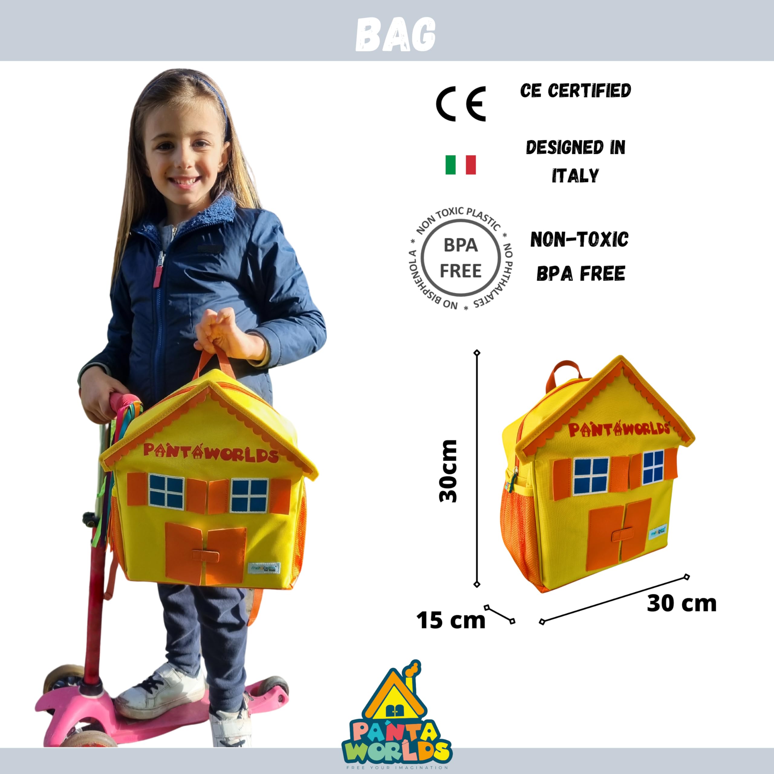 Pantaworlds Bag | Zaino Bambino a Forma di Casa, Zainetto Asilo per Bambini Impermeabile e Antiabrasione | Unisex | Idea Regalo Bambini | Certificato CE
