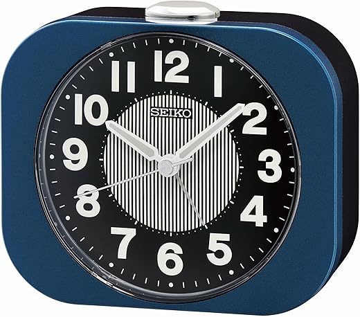 SEIKO QHE206LLH Non Ticking Bedroom Alarm Clock, Metallic Blue, 3.9 x 4.4 Inches