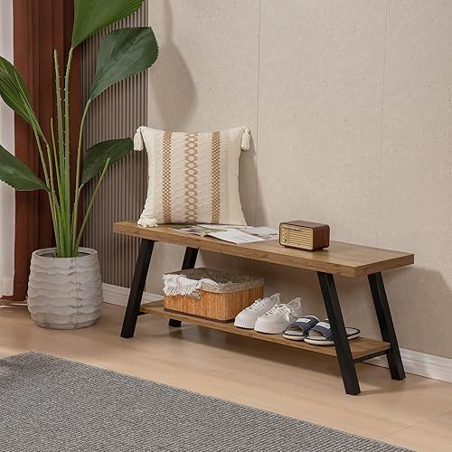 Miniatura 8 de SUNTAGE Banco de entrada, banco de zapatos de entrada interior de granja, banco de almacenamiento de zapatos de metal industrial para sala de estar,