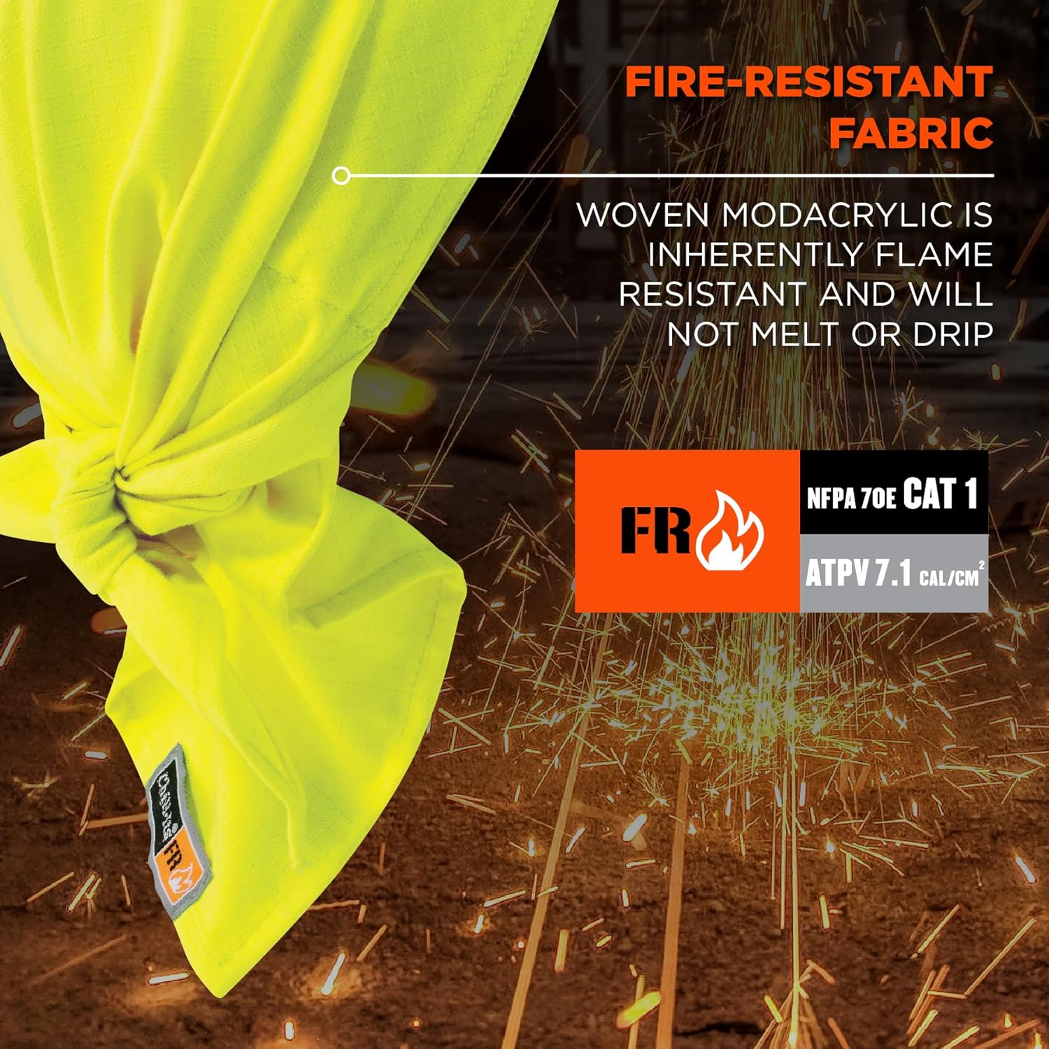 Cooling Dew Rag, Fire Resistant, Evaporative Polymer Crystals for Cooling Relief, Ergodyne Chill Its 6710FR,Lime
