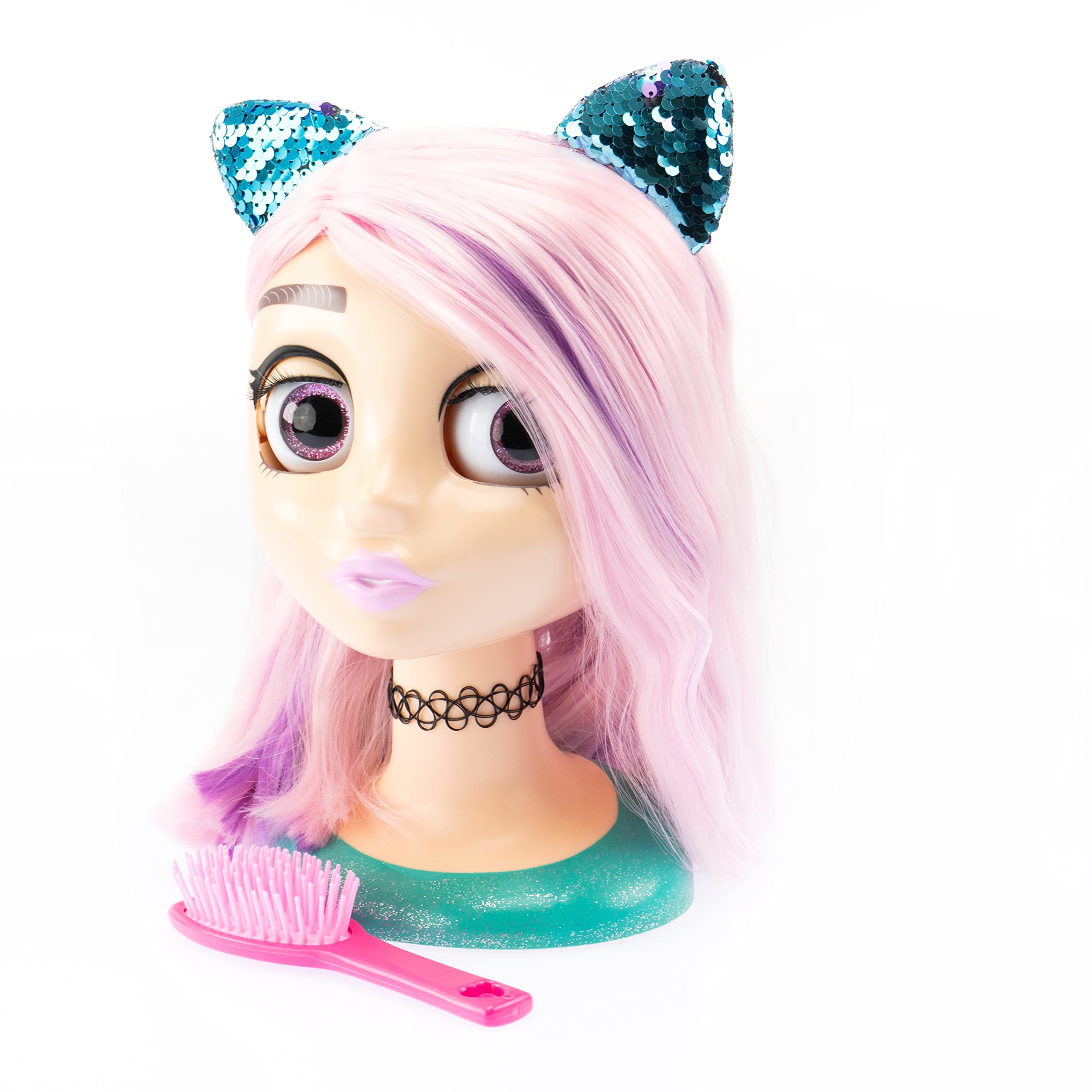 Nice Group - Influencer Make Up Doll, Testa da Truccare e Pettinare con Occhi cambia Colore per Bambine