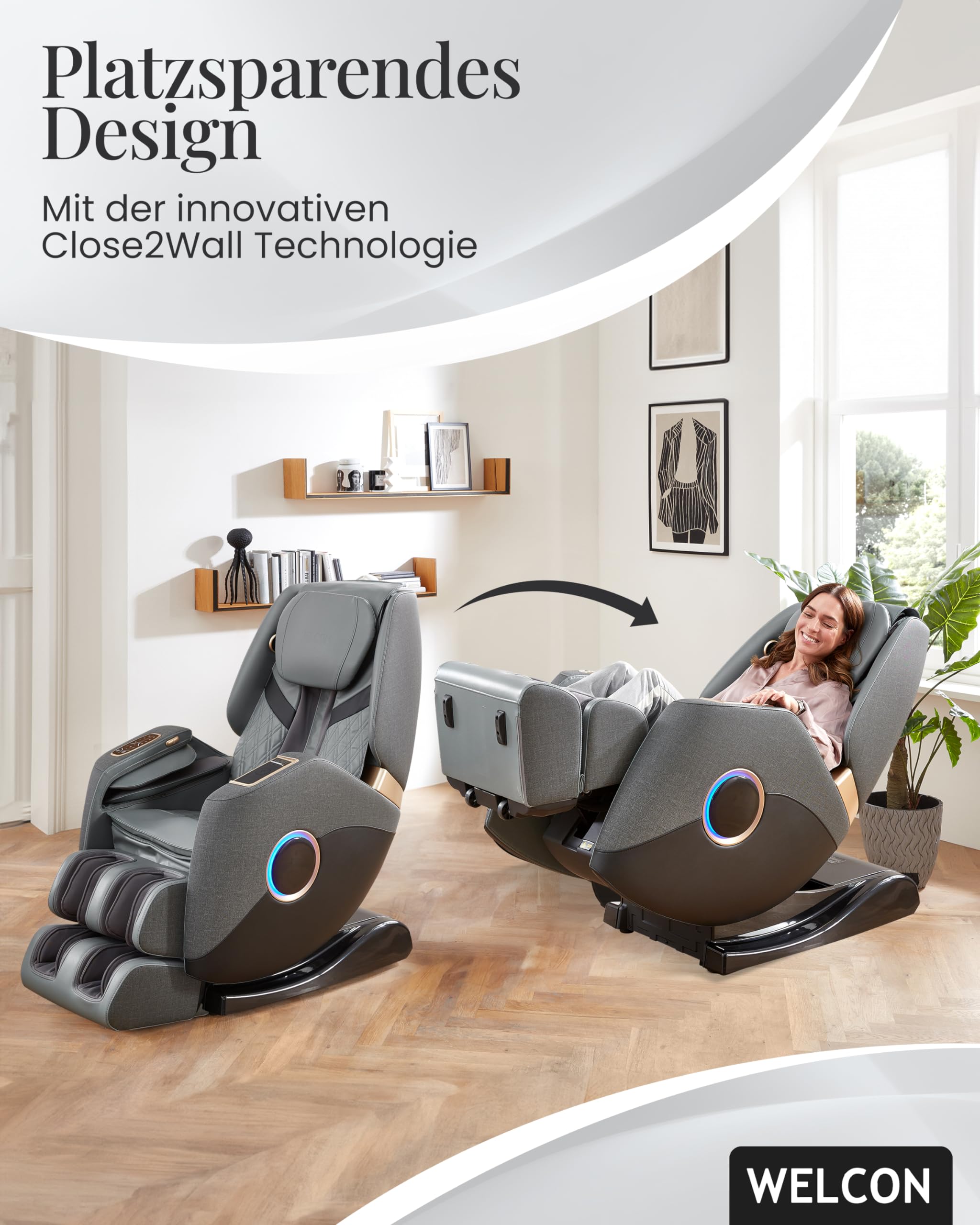 WELCON Easyrelaxx Plus 4D - Sillón de masaje eléctrico, color gris y negro | Sillón de masaje eléctrico con masaje Shiatsu, gravedad cero, función de calor y masaje de cuerpo entero