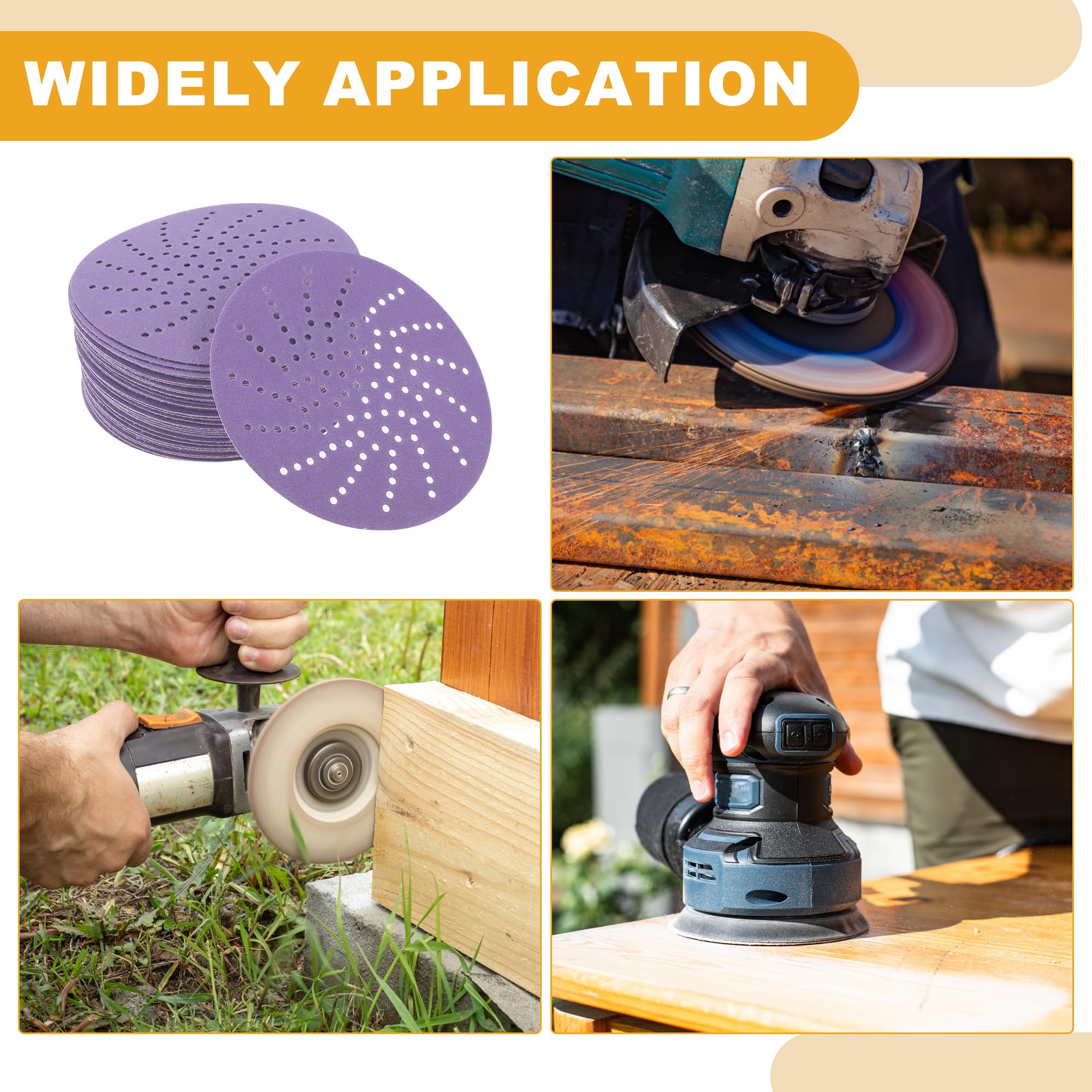 Partuto 50 Pcs 5 Inch 150 Grit Universal Sanding Discs - Round Hook and Loop Sandpaper - Polyester Film Purple - Image 2