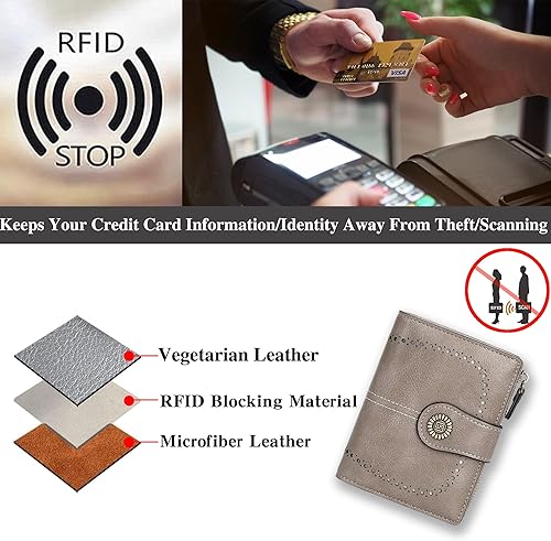 Miniatura 5 de Billetera pequeña personalizada, con nombre grabado, de piel auténtica, con bloqueo RFID, soporte plegable para tarjetas de crédito con bolsillo