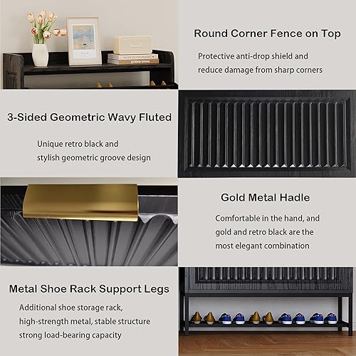 Miniatura 5 de Armario de almacenamiento de zapatos, armario de entrada con 2 cajones abatibles, patas de metal, armario organizador de zapatos
