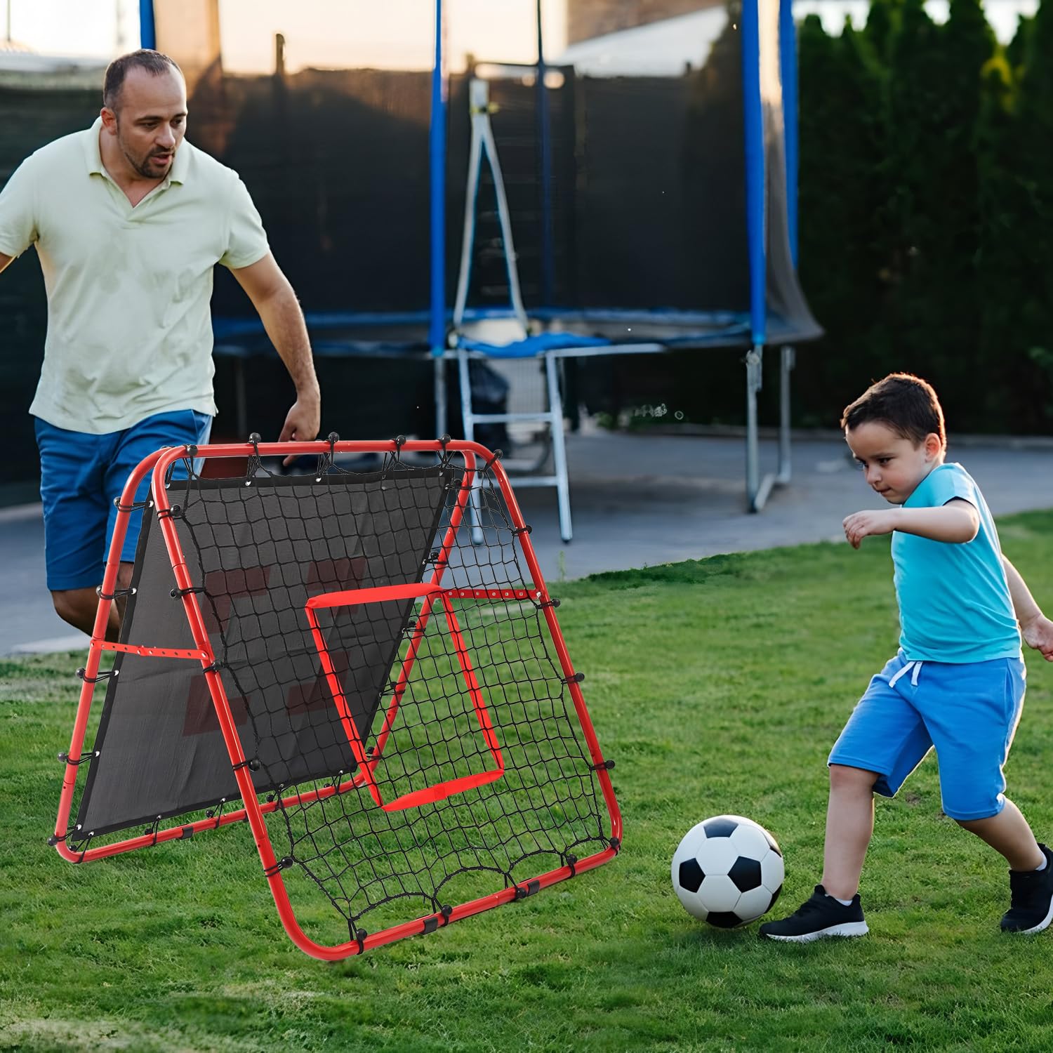 HOHXFYP Rete da Rimbalzo per Pallavolo, Rimbalzo Regolabile in Acciaio da 47,24 Pollici con Rete da Calcio per Allenamento