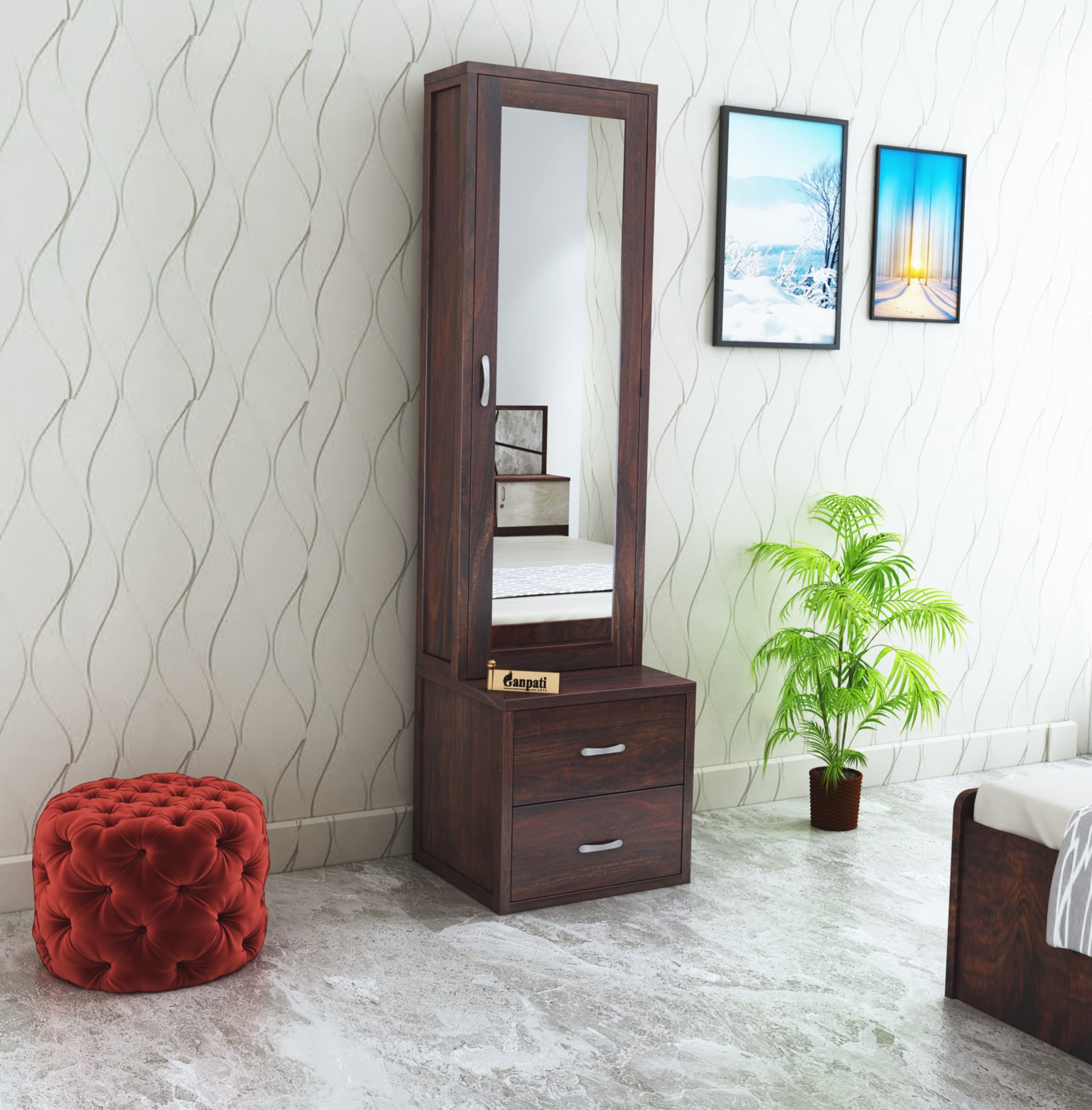 Ganpati Arts Sheesham Wood Cairo Dressing Table with 2 Drawer Storage for Living Room Bedroom Wooden Vanities for Home Solid Wood Bedroom Furniture (Walnut Finish) 1 Year Warranty-image-10