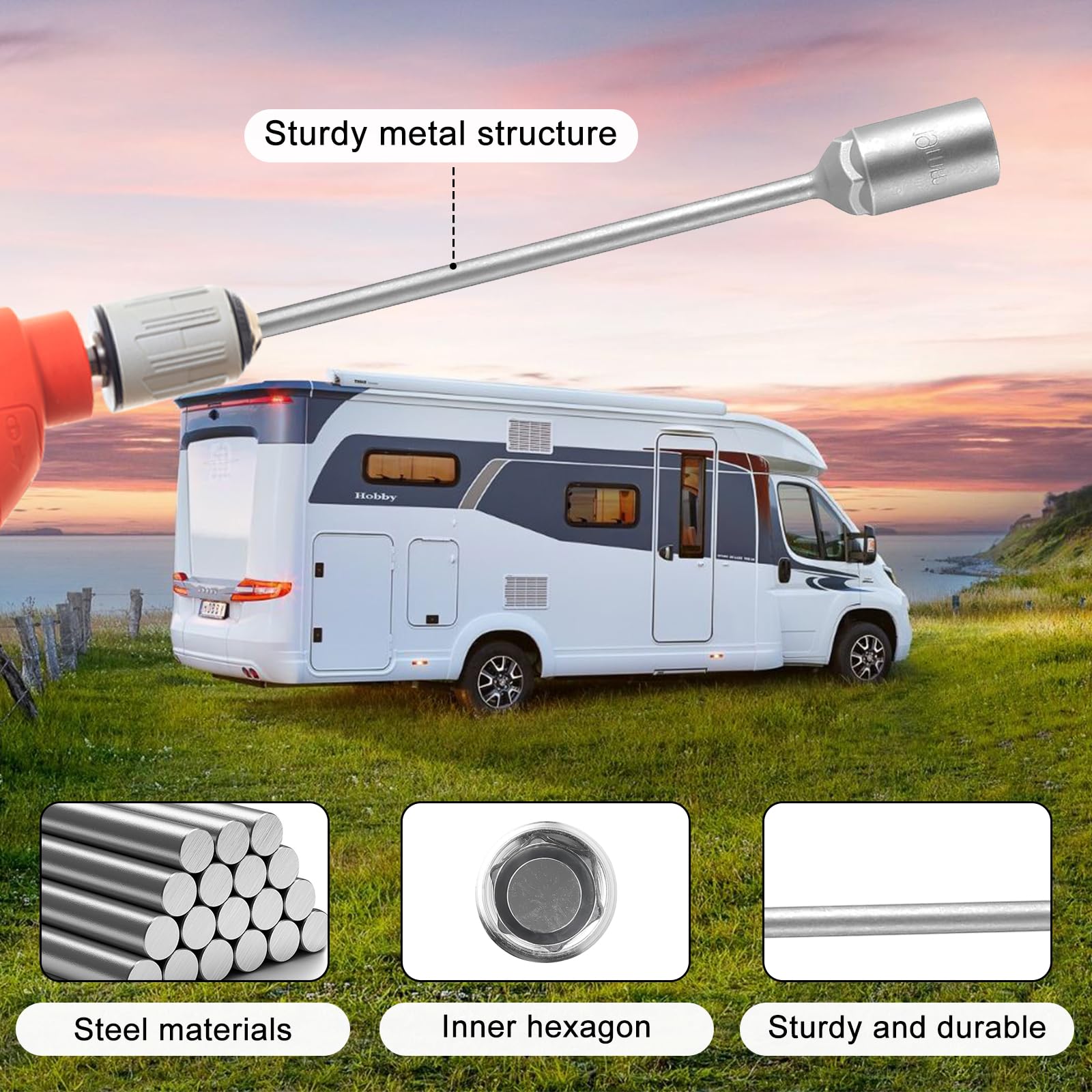 Manovella prolunga 19mm per avvitatore a batteria, 25cm, per martinetti caravan e camper, acciaio cromo vanadio