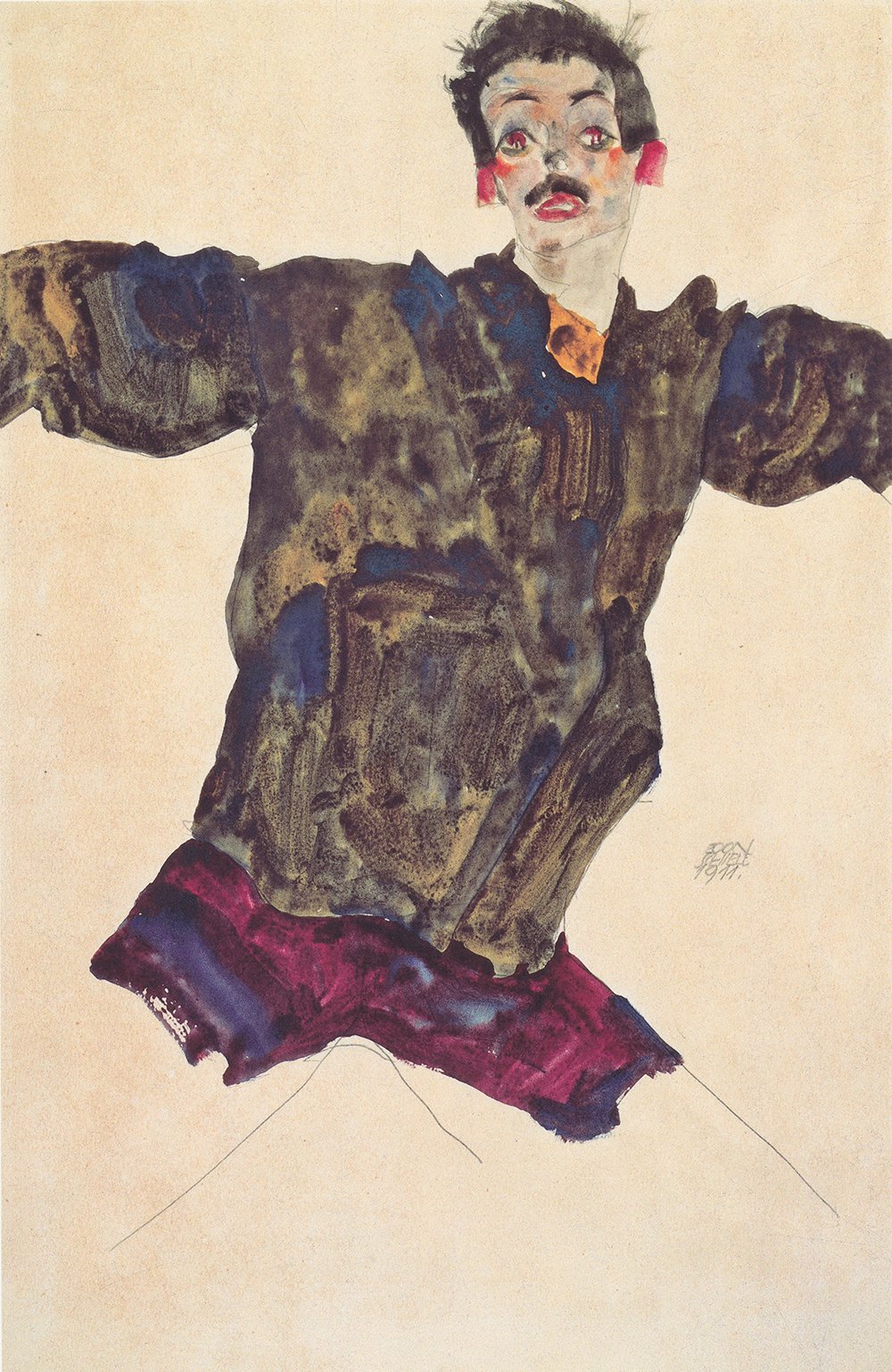 Art Egon Schiele Selbstmit ausgebreiteten Armen 1911 impression mat
