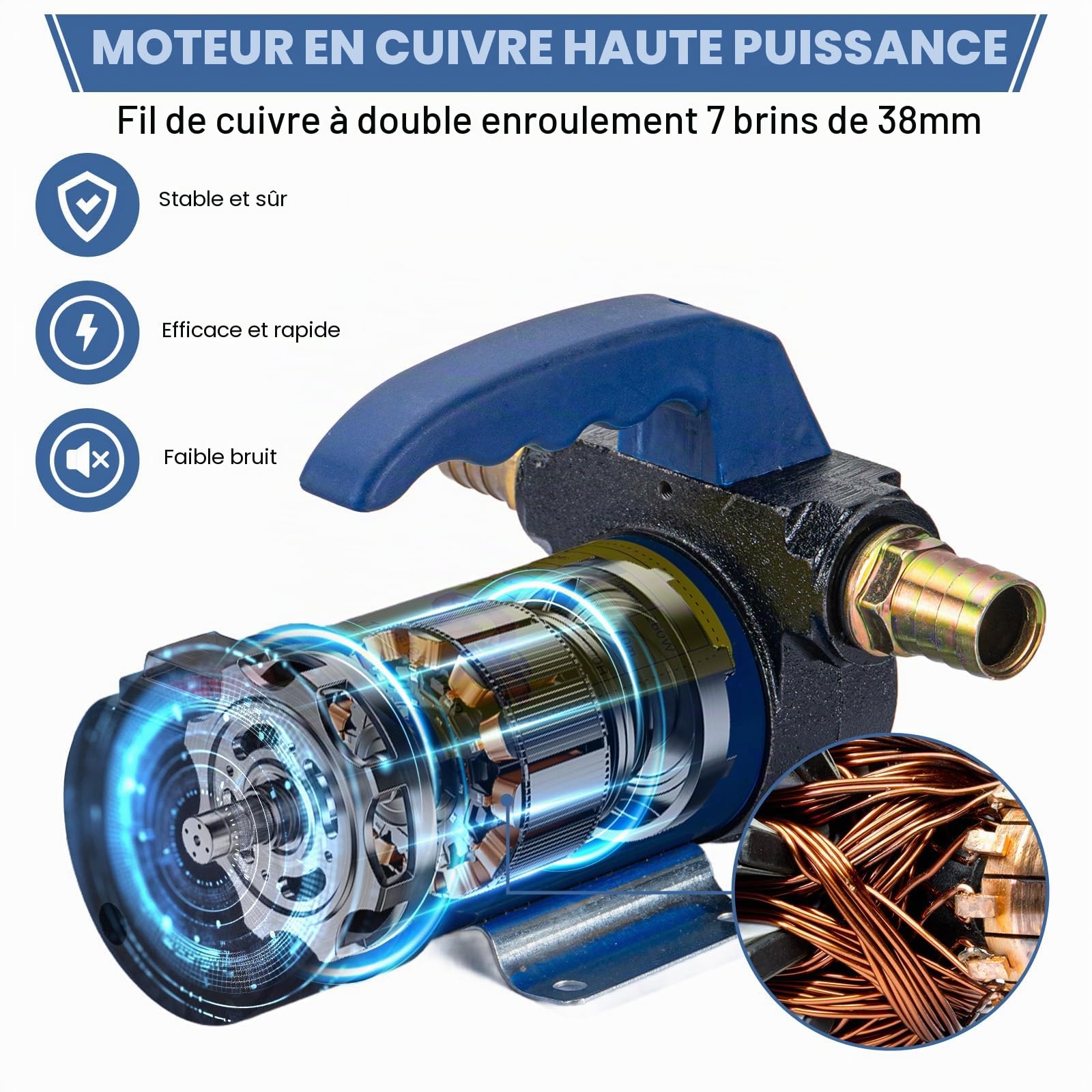 Pompe de transfert diesel 12 V 260 W Pompe de transfert de carburant électrique 45 L/min Pompe d'aspiration d'huile avec moteur en cuivre pour transfert de diesel